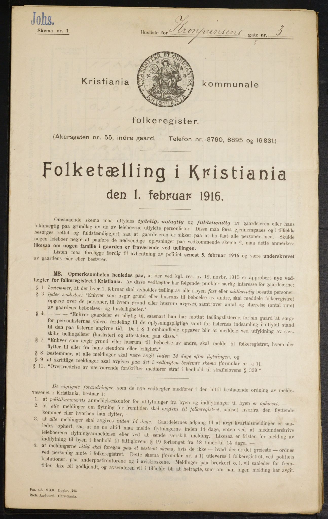 OBA, Municipal Census 1916 for Kristiania, 1916, p. 55699