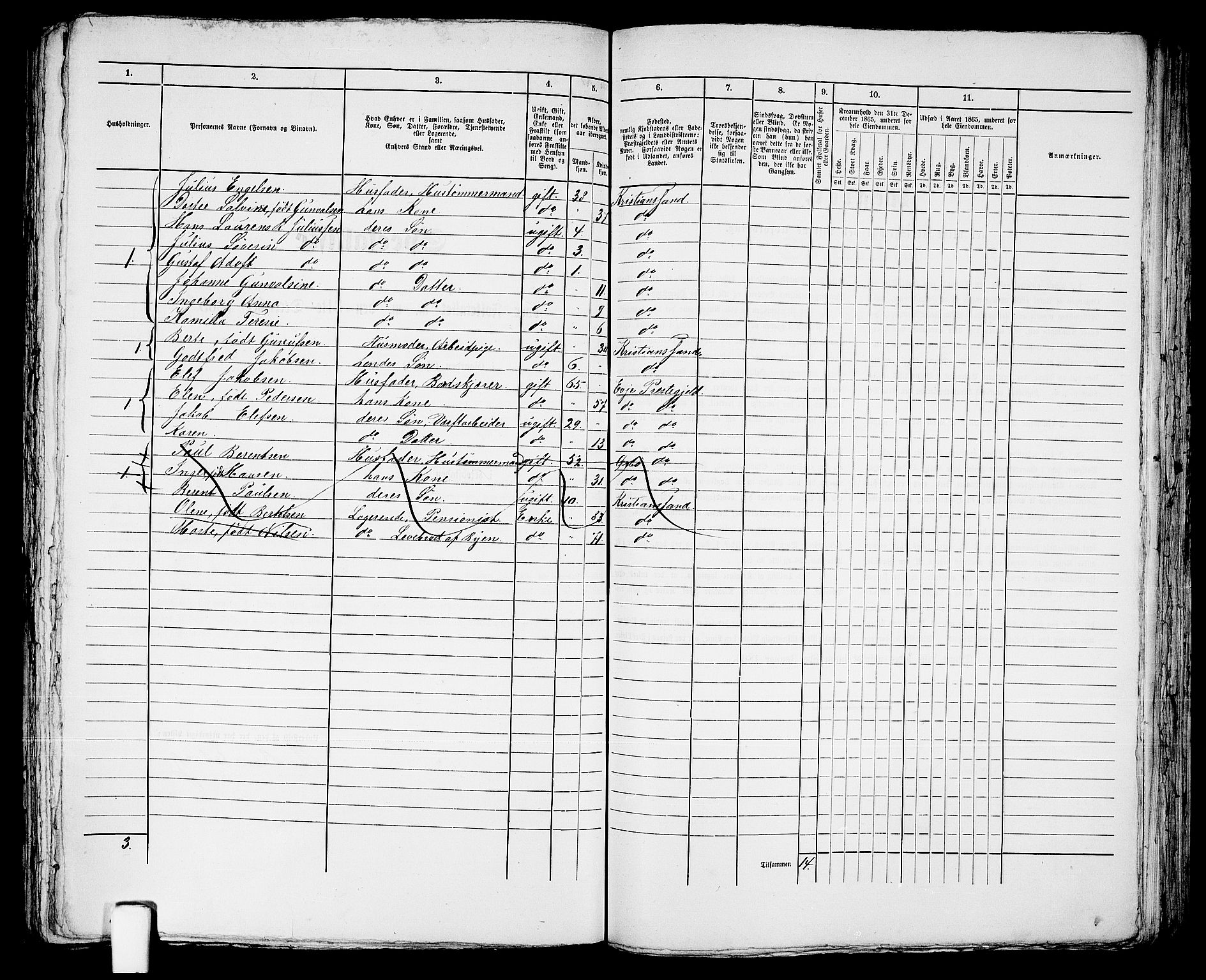 RA, 1865 census for Kristiansand, 1865, p. 1430