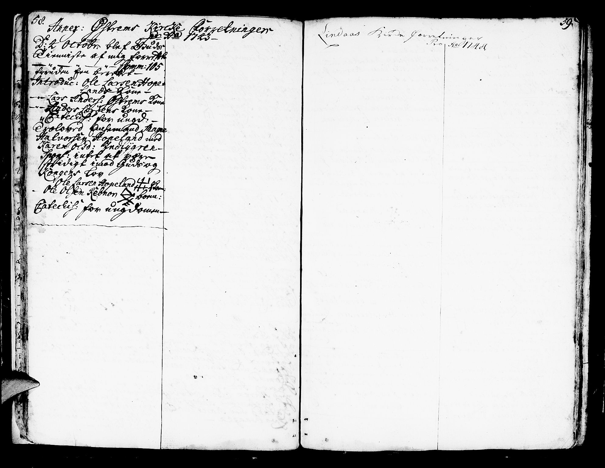 Lindås Sokneprestembete, AV/SAB-A-76701/H/Haa/Haaa/L0002: Parish register (official) no. A 2, 1740-1748, p. 58-59