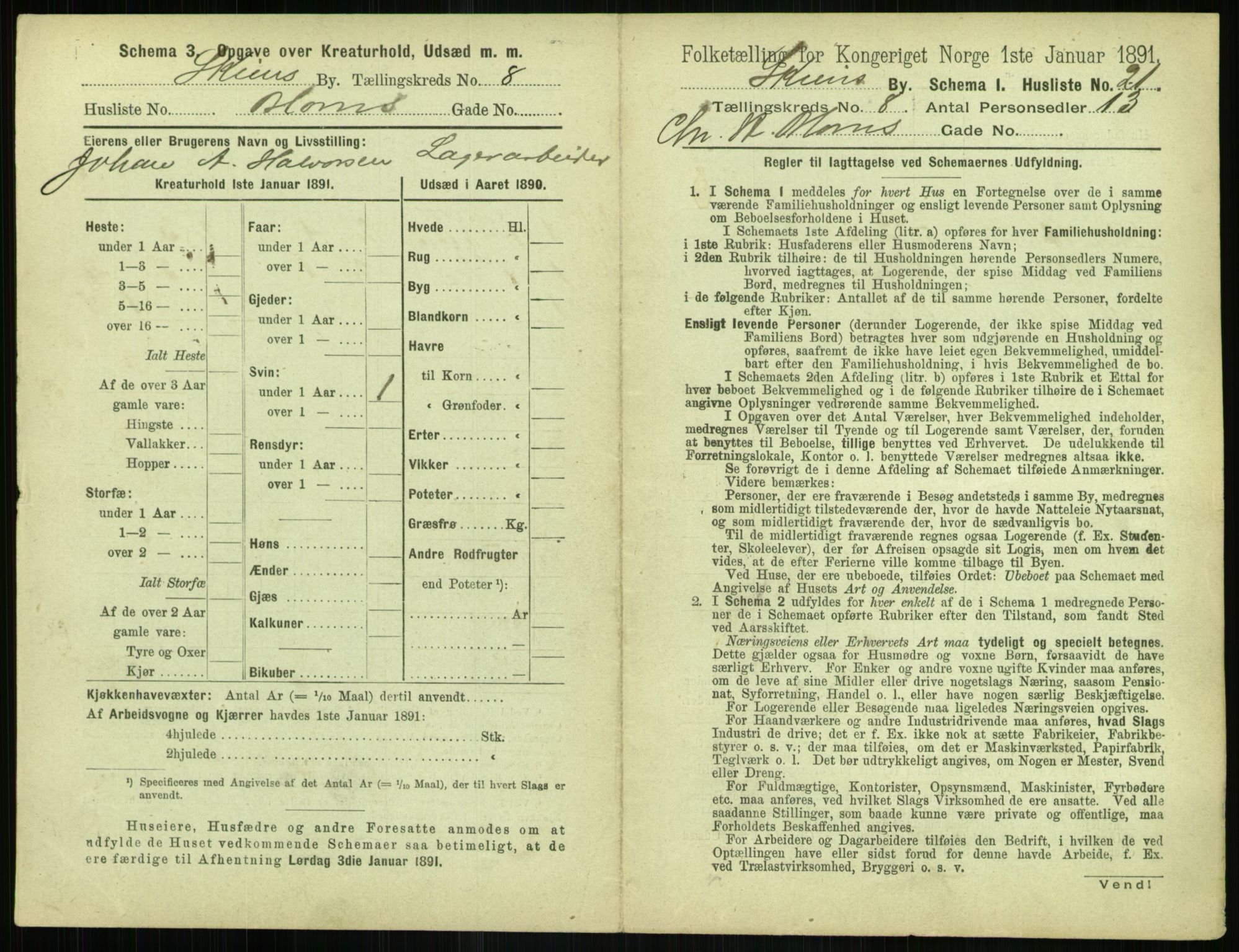 RA, 1891 census for 0806 Skien, 1891, p. 382