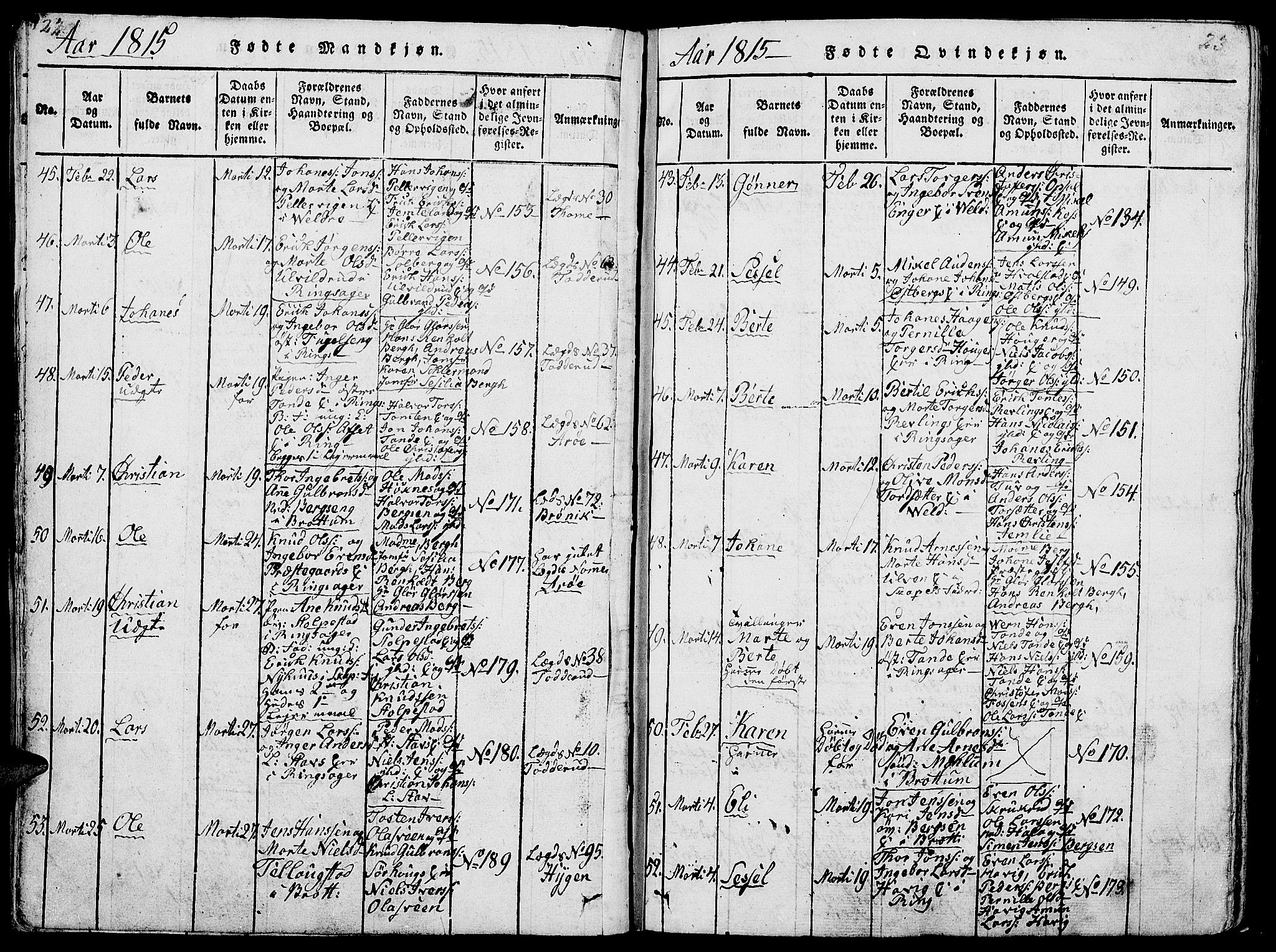 Ringsaker prestekontor, AV/SAH-PREST-014/L/La/L0001: Parish register (copy) no. 1, 1814-1826, p. 22-23