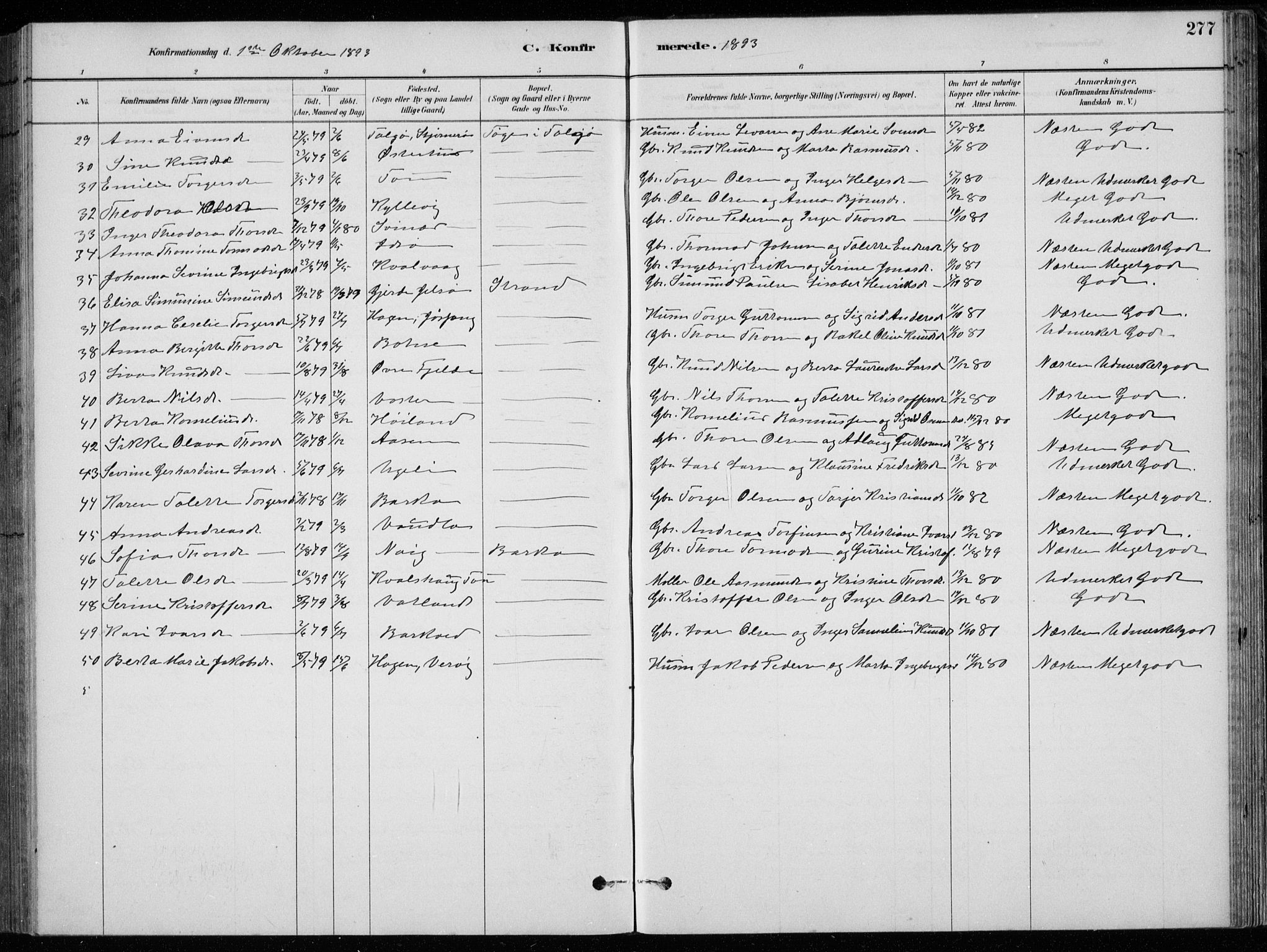 Strand sokneprestkontor, SAST/A-101828/H/Ha/Hab/L0004: Parish register (copy) no. B 4, 1878-1903, p. 277