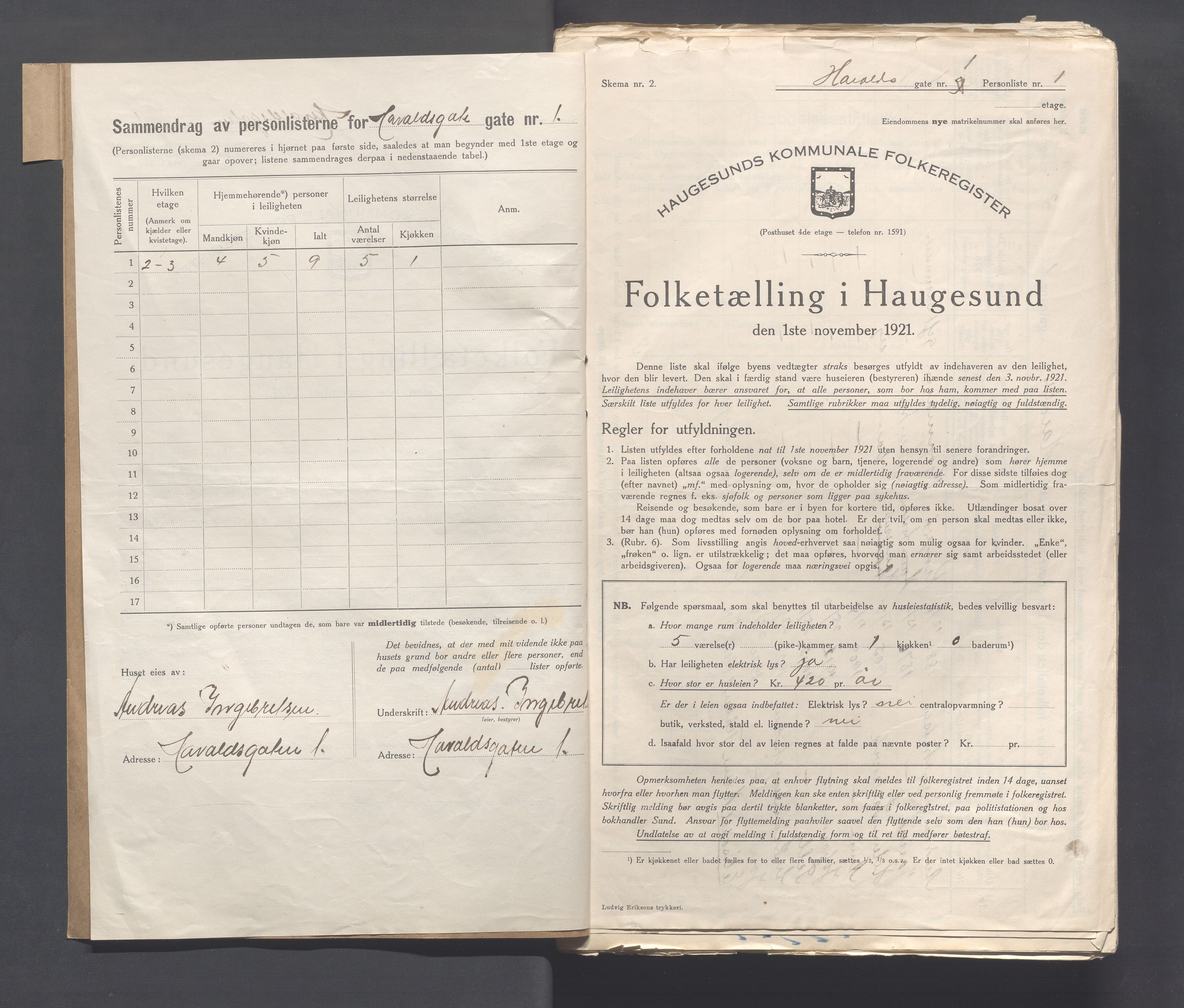 IKAR, Local census 1.11.1921 for Haugesund, 1921, p. 1243