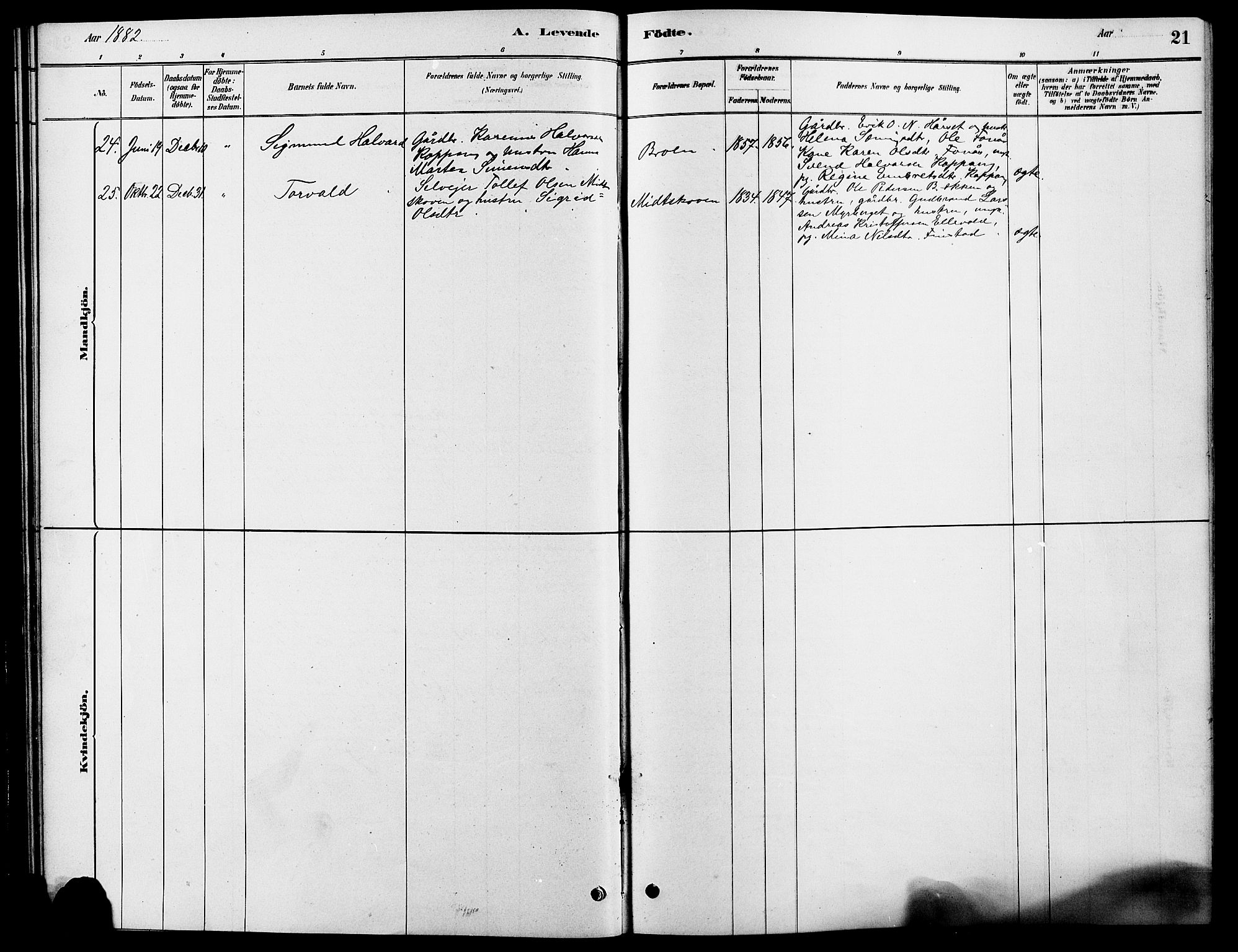 Rendalen prestekontor, SAH/PREST-054/H/Ha/Hab/L0003: Parish register (copy) no. 3, 1879-1904, p. 21