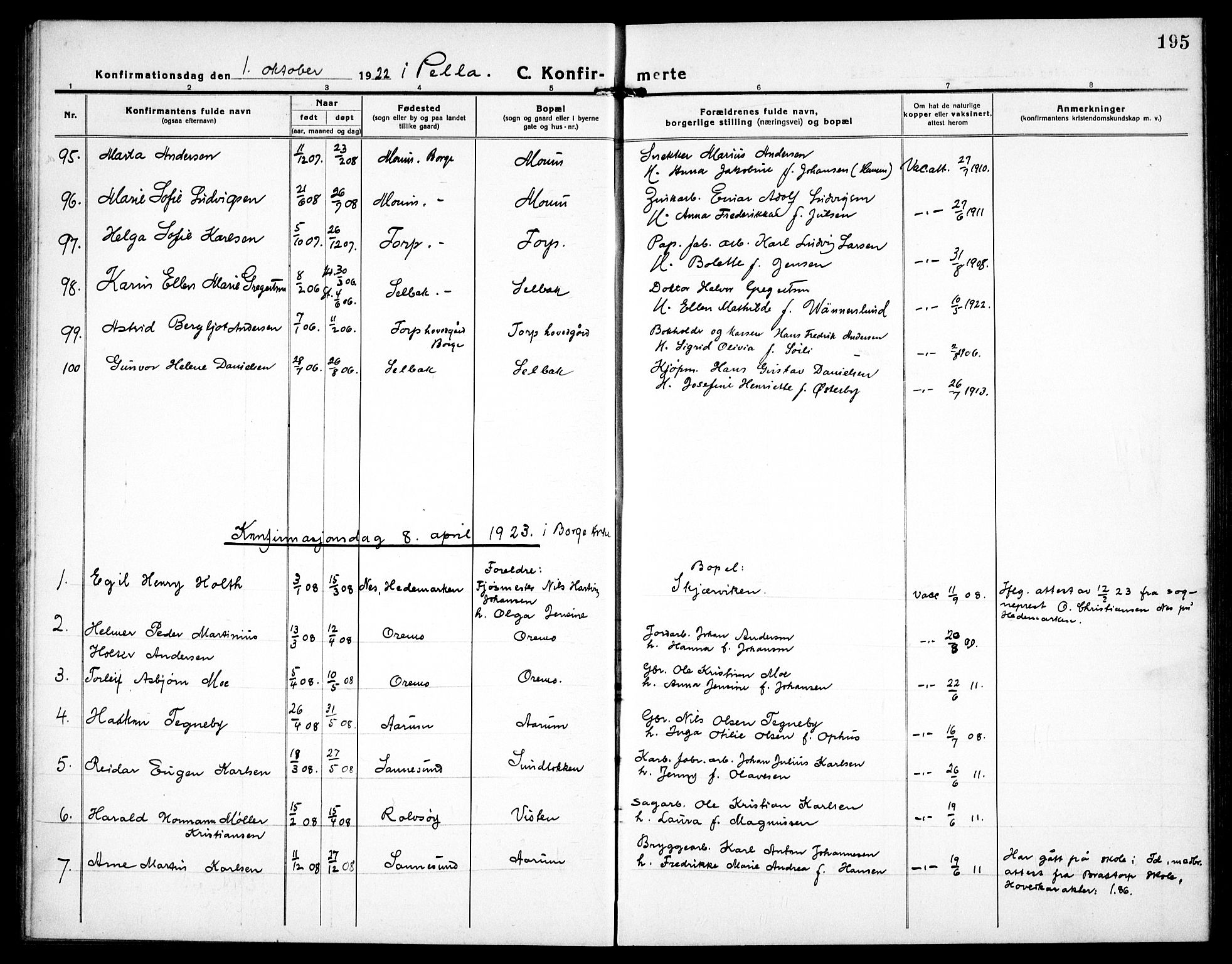 Borge prestekontor Kirkebøker, SAO/A-10903/G/Ga/L0003: Parish register (copy) no. I 3, 1918-1939, p. 195