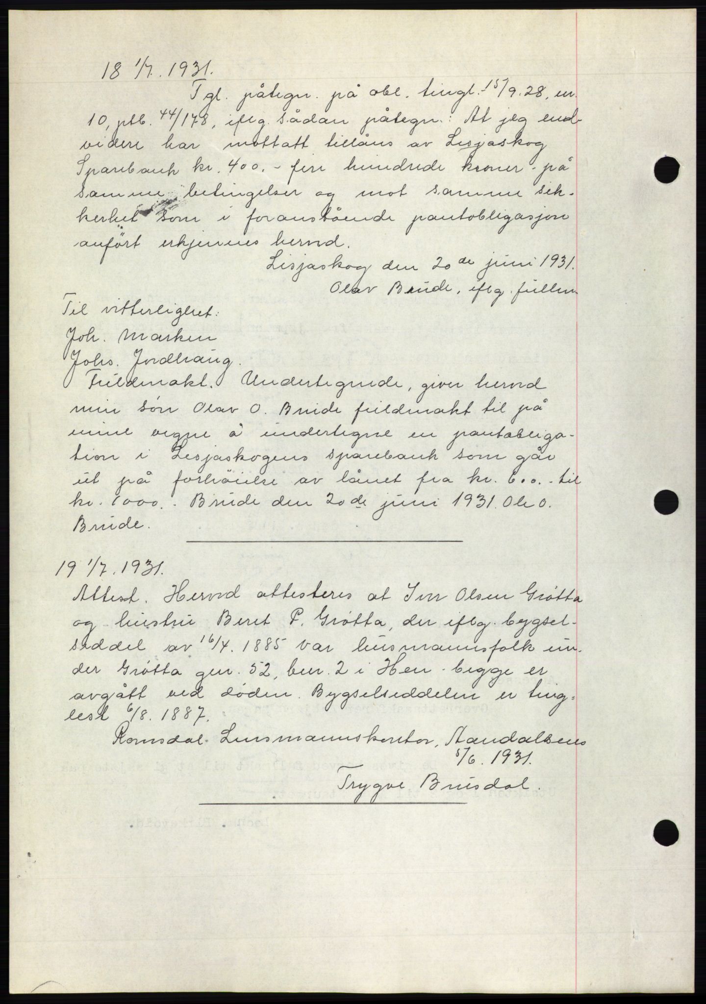 Romsdal sorenskriveri, AV/SAT-A-4149/1/2/2C/L0059: Mortgage book no. 53, 1931-1931, Deed date: 01.07.1931