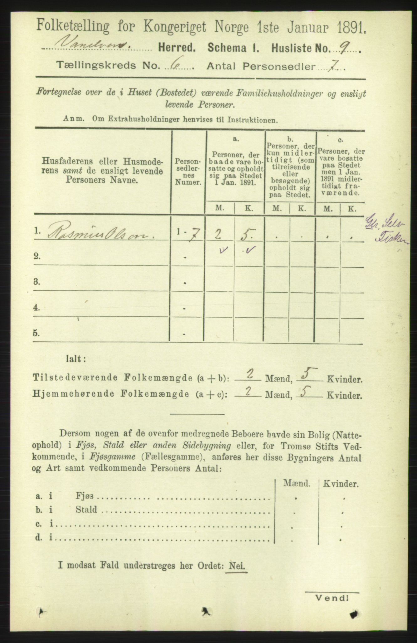 RA, 1891 census for 1511 Vanylven, 1891, p. 2623