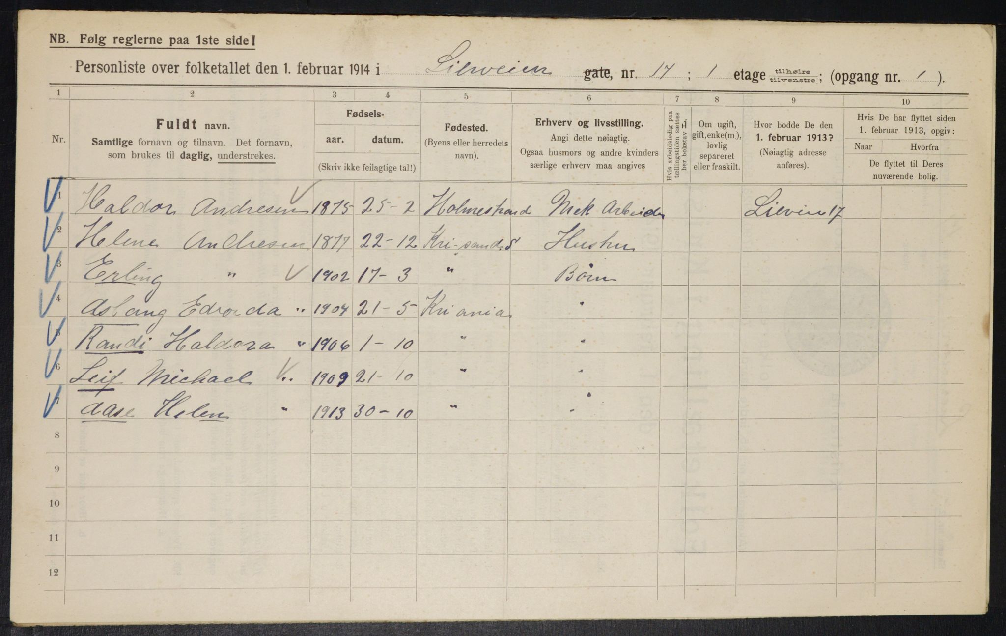 OBA, Municipal Census 1914 for Kristiania, 1914, p. 57433