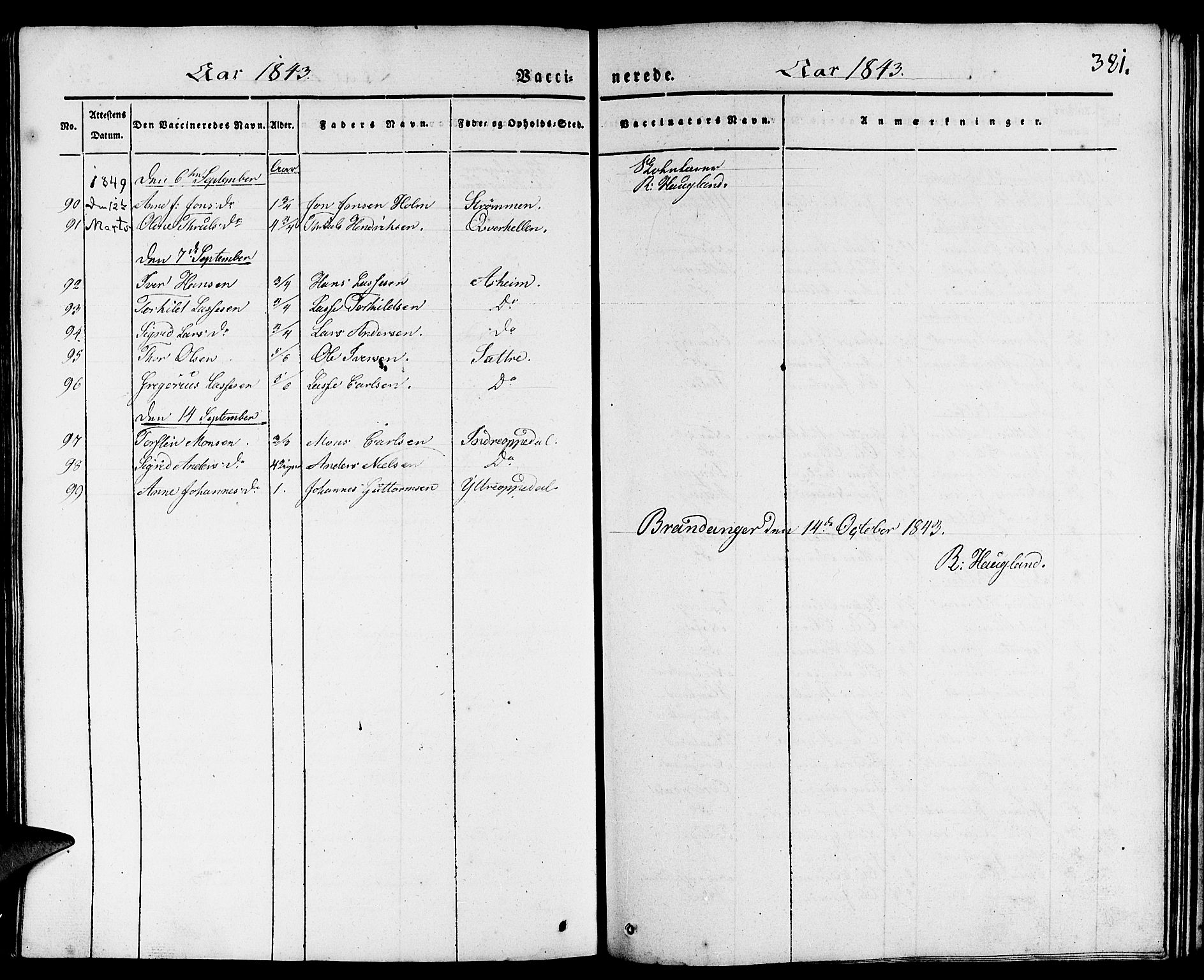 Gulen sokneprestembete, SAB/A-80201/H/Haa/Haaa/L0020: Parish register (official) no. A 20, 1837-1847, p. 381