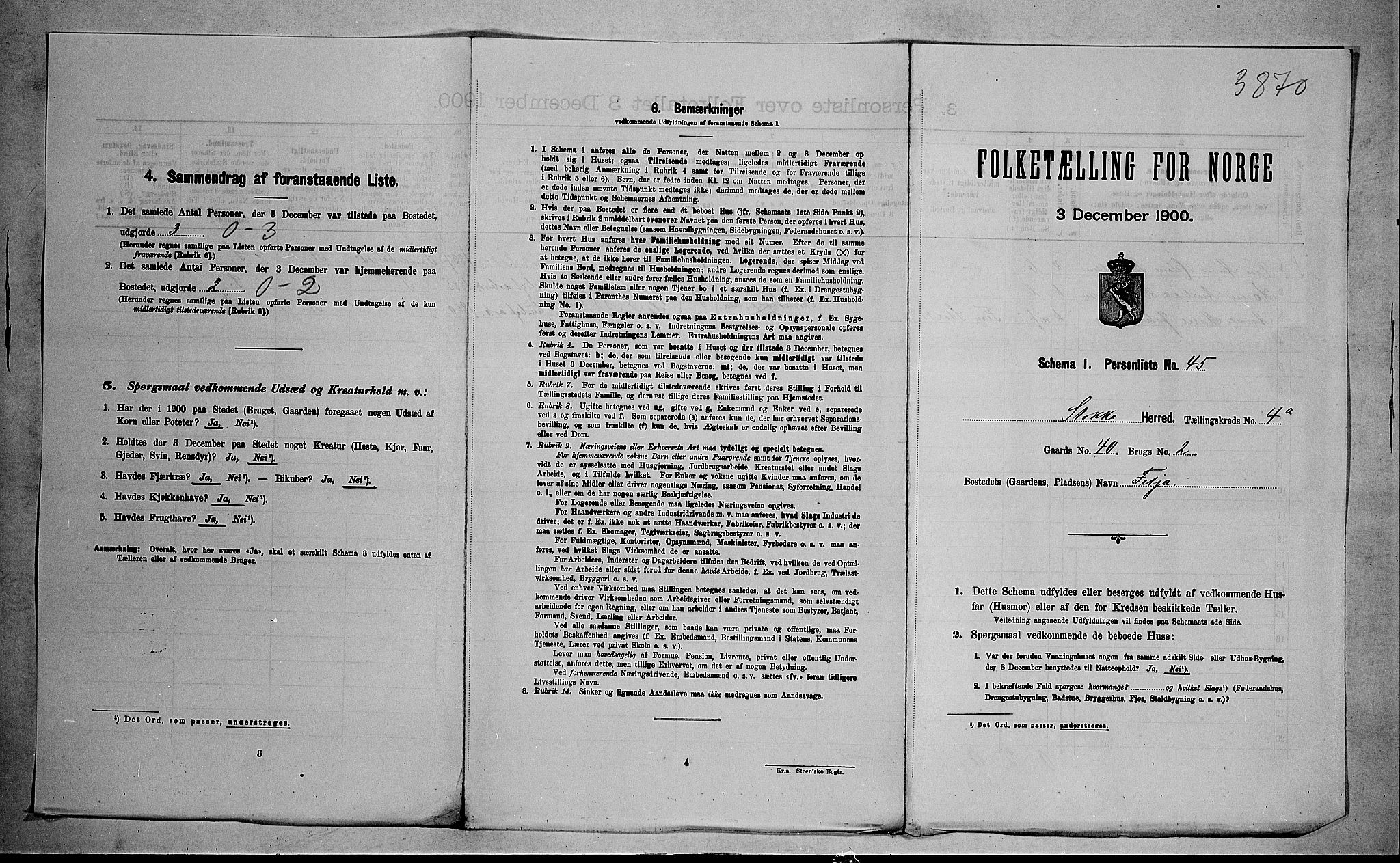 RA, 1900 census for Stokke, 1900, p. 888