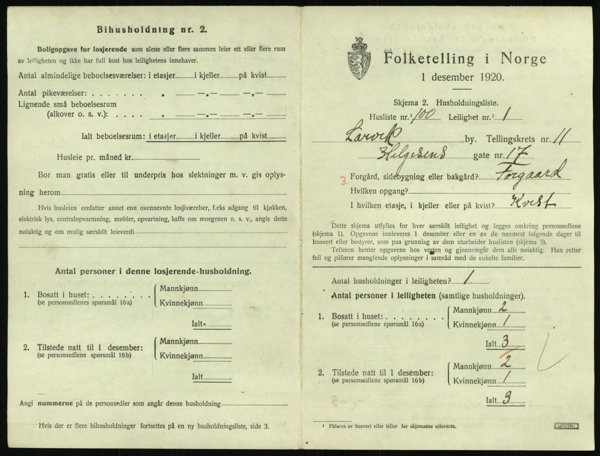 SAKO, 1920 census for Larvik, 1920, p. 8338