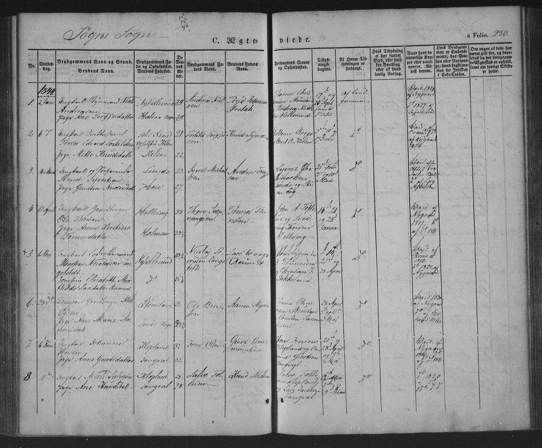 Søgne sokneprestkontor, AV/SAK-1111-0037/F/Fa/Fab/L0009: Parish register (official) no. A 9, 1838-1853, p. 230