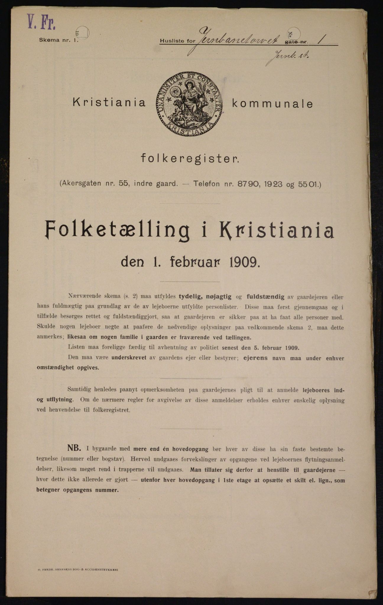 OBA, Municipal Census 1909 for Kristiania, 1909, p. 42845