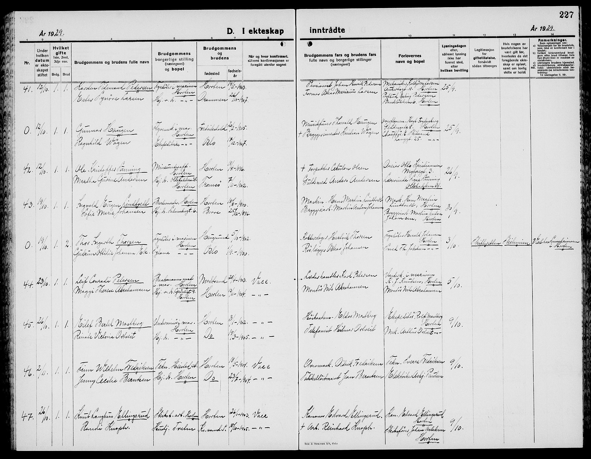 Horten kirkebøker, AV/SAKO-A-348/G/Ga/L0009: Parish register (copy) no. 9, 1926-1936, p. 227