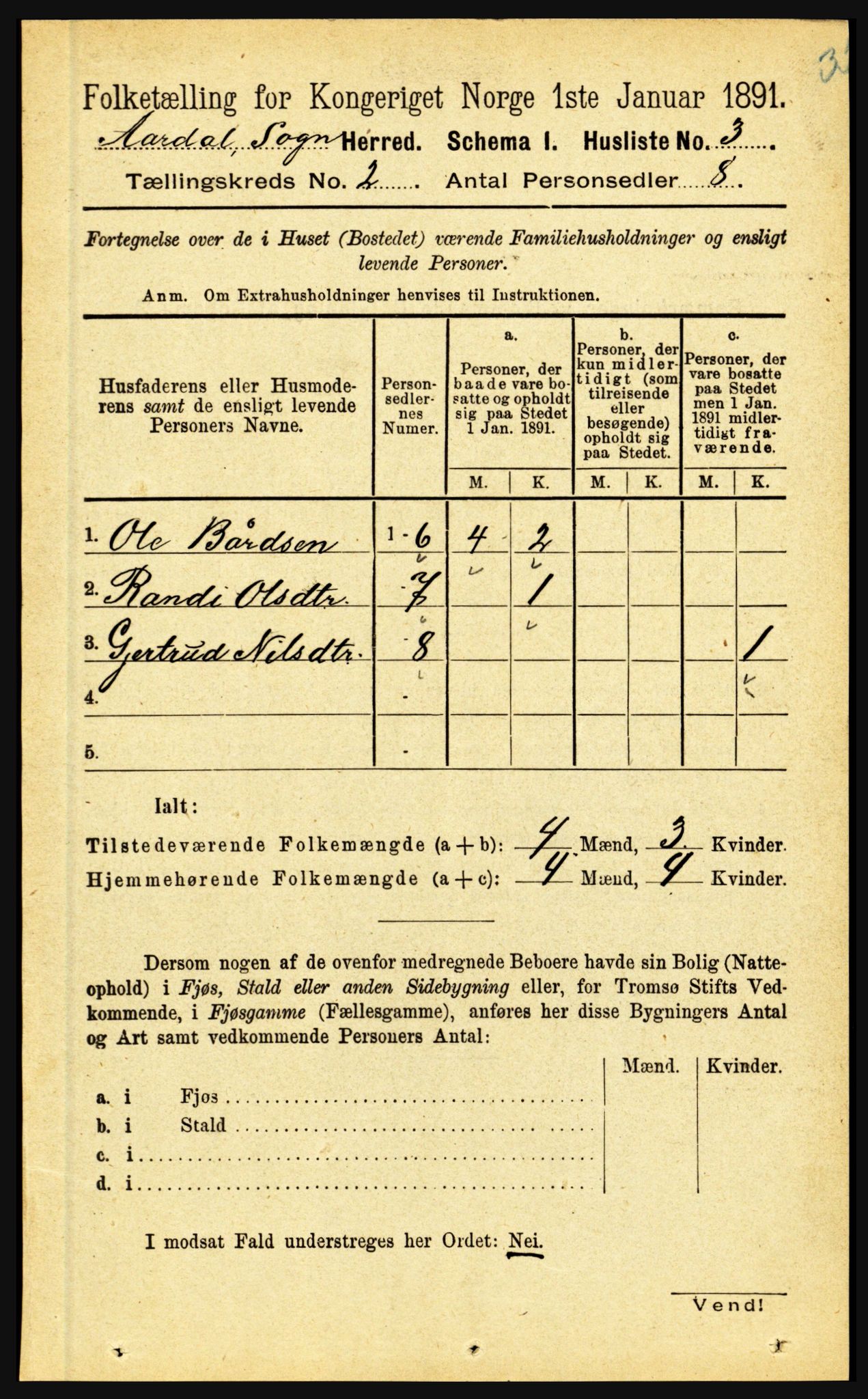 RA, 1891 census for 1424 Årdal, 1891, p. 129