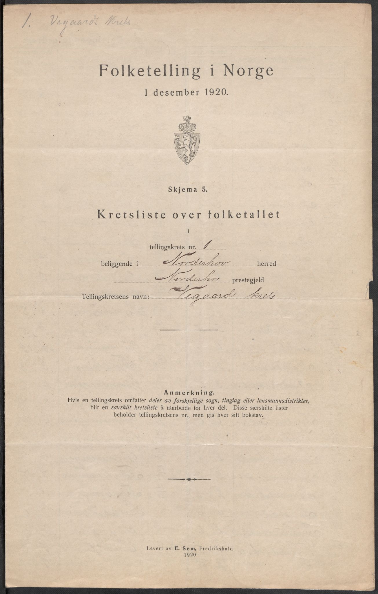 SAKO, 1920 census for Norderhov, 1920, p. 6