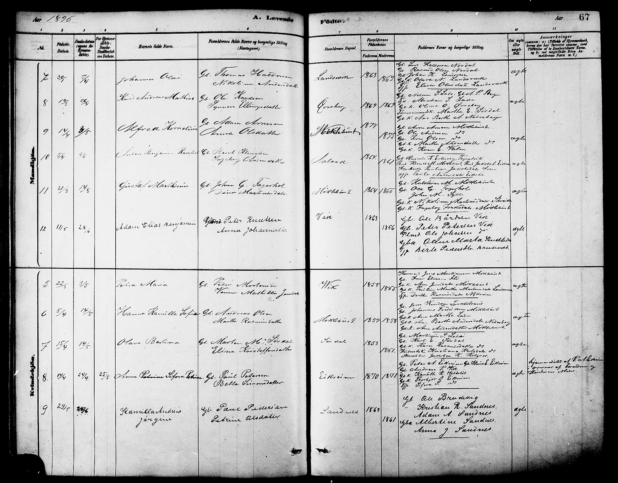 Ministerialprotokoller, klokkerbøker og fødselsregistre - Møre og Romsdal, AV/SAT-A-1454/502/L0027: Parish register (copy) no. 502C01, 1878-1908, p. 67