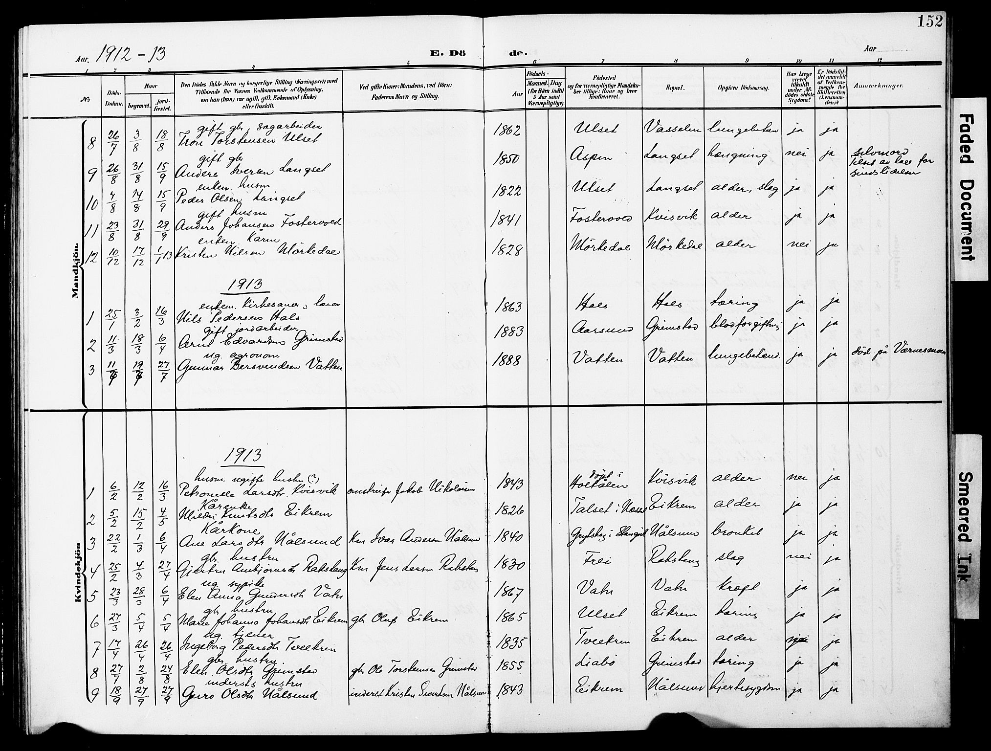 Ministerialprotokoller, klokkerbøker og fødselsregistre - Møre og Romsdal, AV/SAT-A-1454/587/L1001: Parish register (copy) no. 587C01, 1906-1927, p. 152