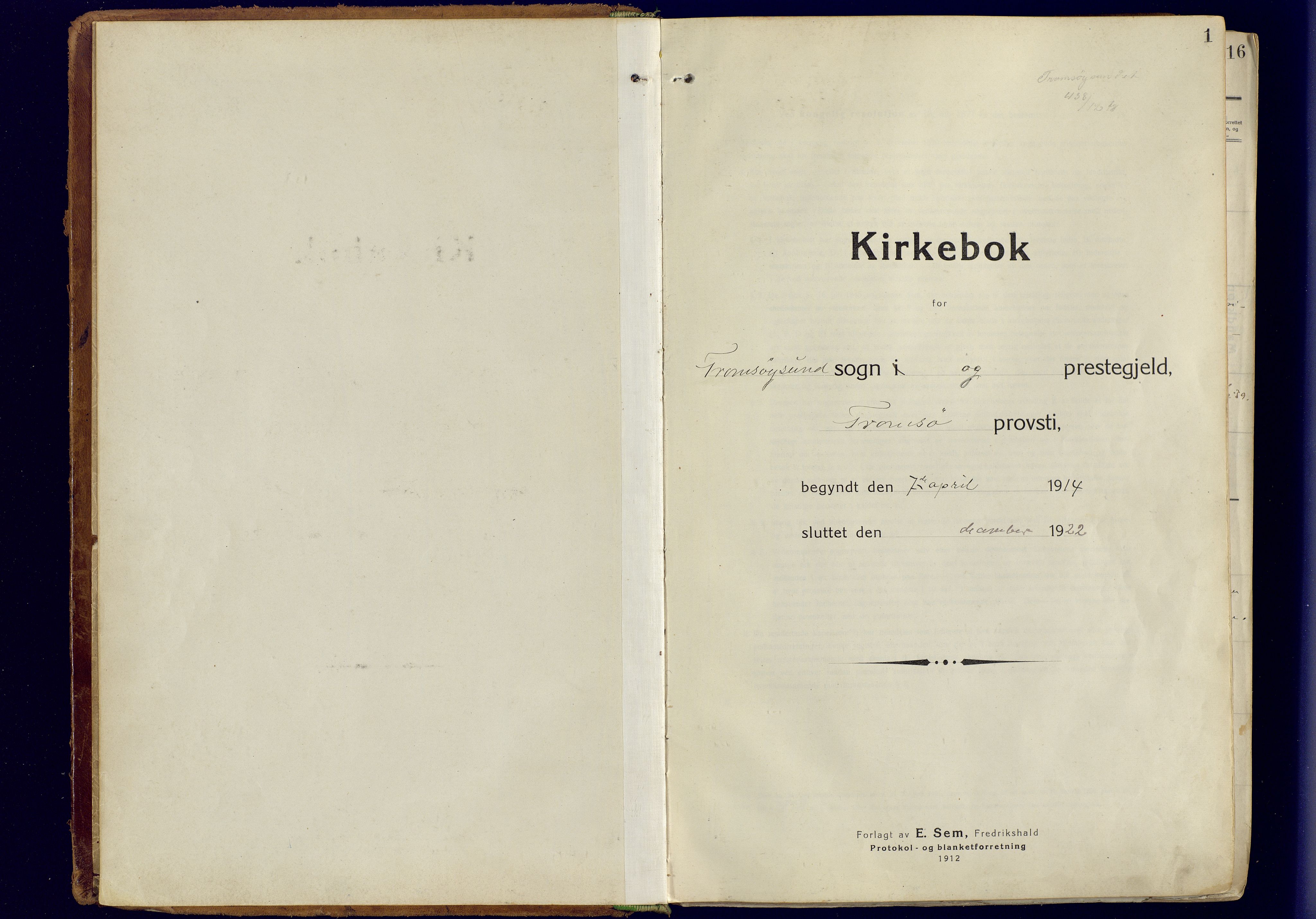 Tromsøysund sokneprestkontor, SATØ/S-1304/G/Ga/L0008kirke: Parish register (official) no. 8, 1914-1922, p. 1