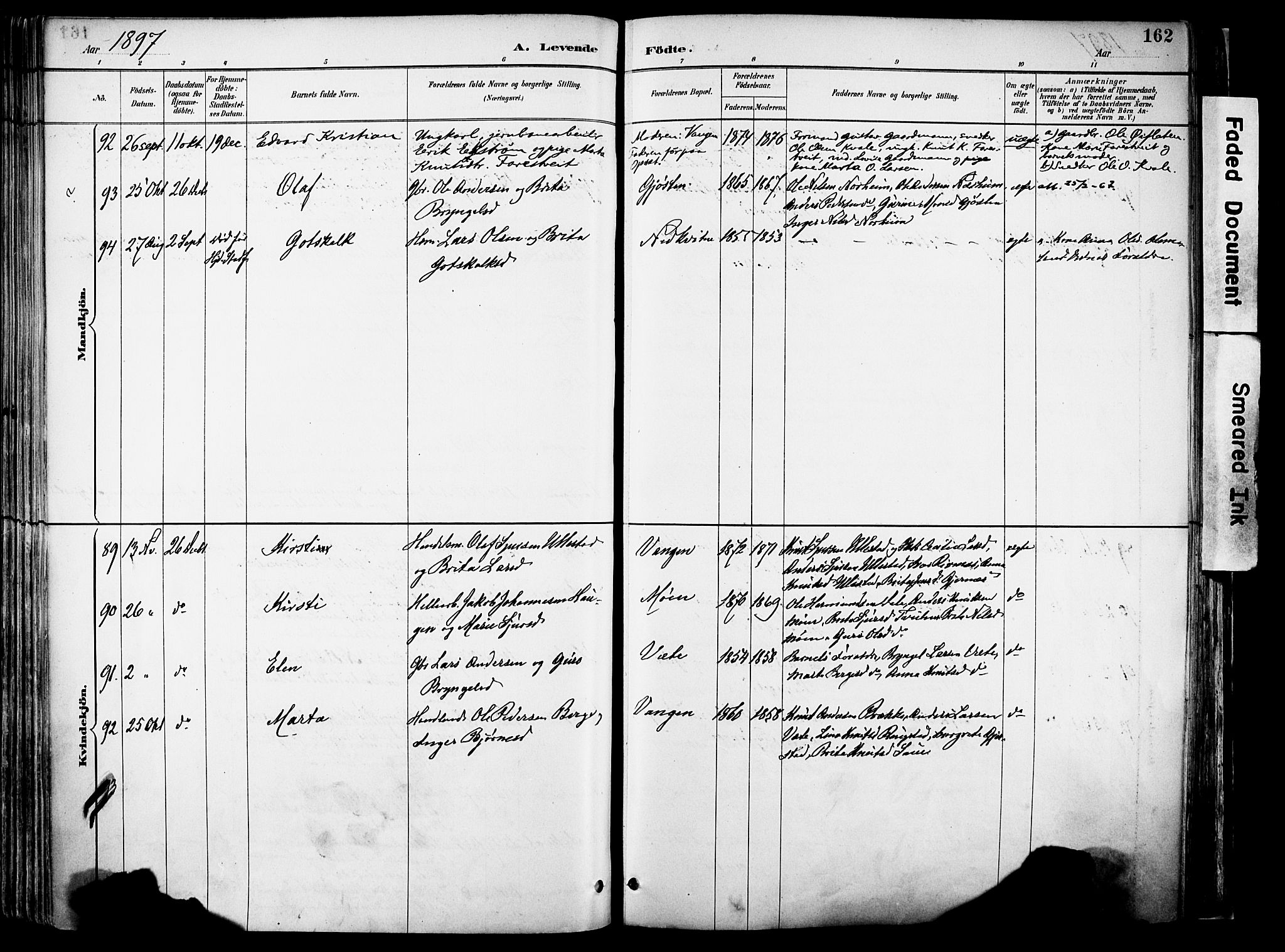 Voss sokneprestembete, SAB/A-79001/H/Haa: Parish register (official) no. A 21, 1887-1903, p. 162