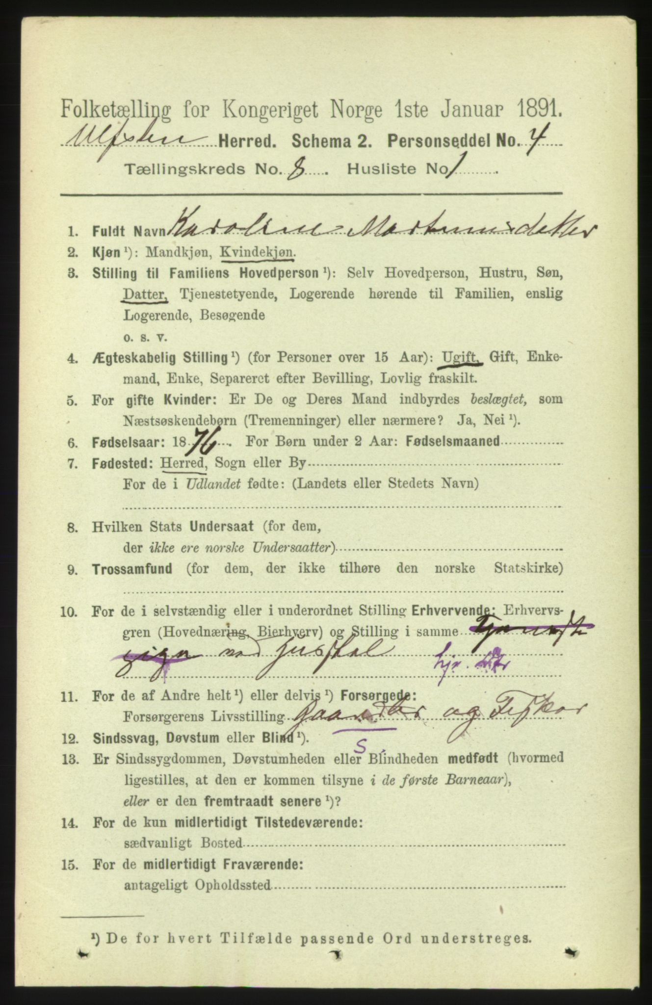 RA, 1891 census for 1516 Ulstein, 1891, p. 2565