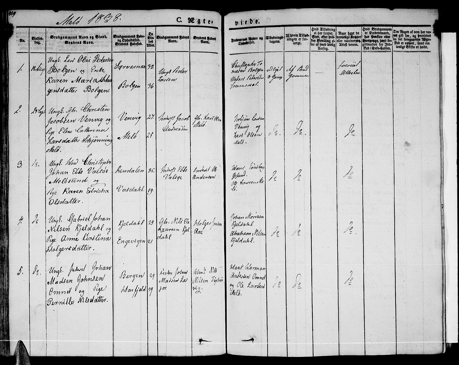 Ministerialprotokoller, klokkerbøker og fødselsregistre - Nordland, AV/SAT-A-1459/841/L0600: Parish register (official) no. 841A07 /2, 1824-1843, p. 429