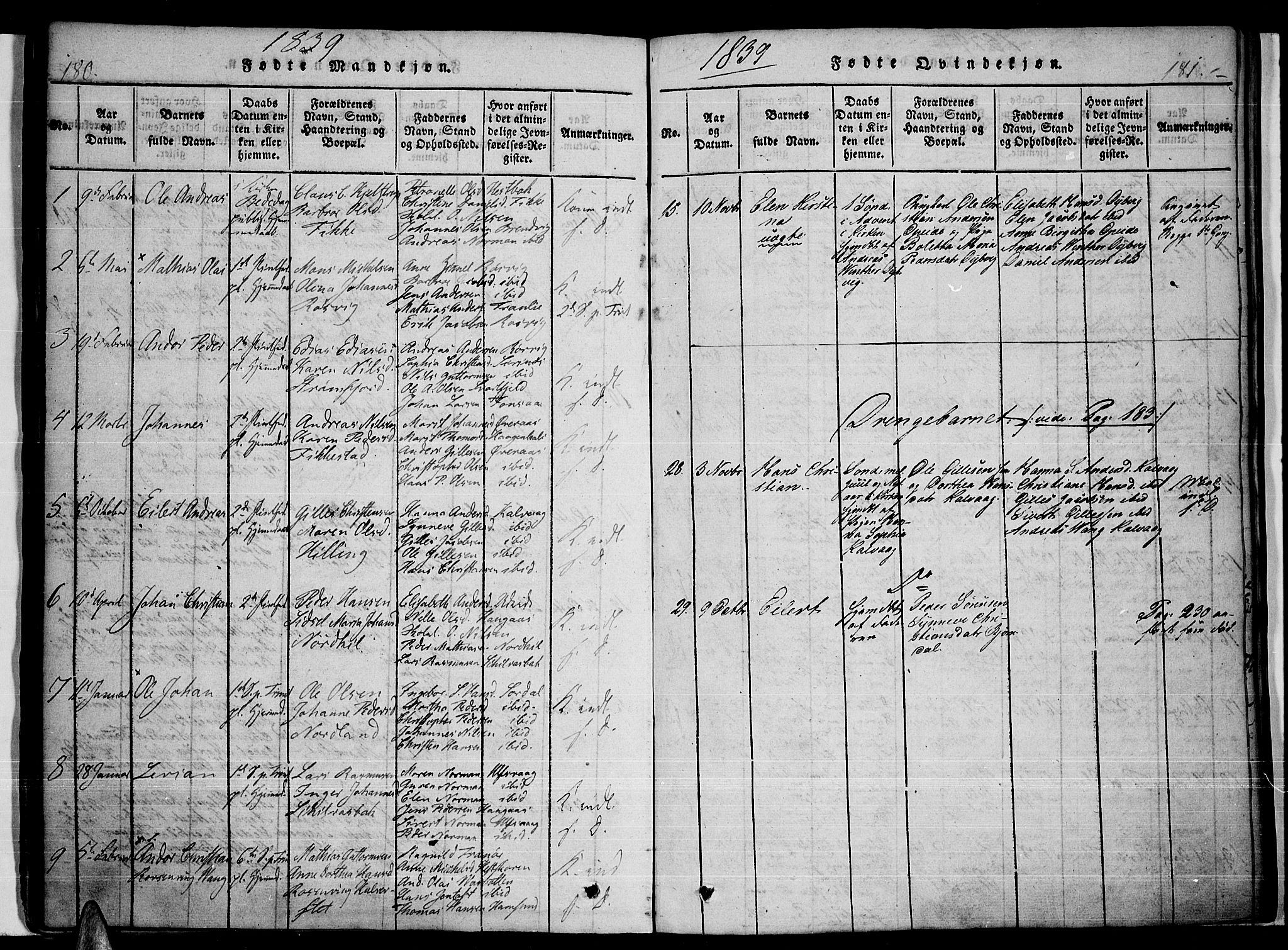 Ministerialprotokoller, klokkerbøker og fødselsregistre - Nordland, AV/SAT-A-1459/859/L0842: Parish register (official) no. 859A02, 1821-1839, p. 180-181