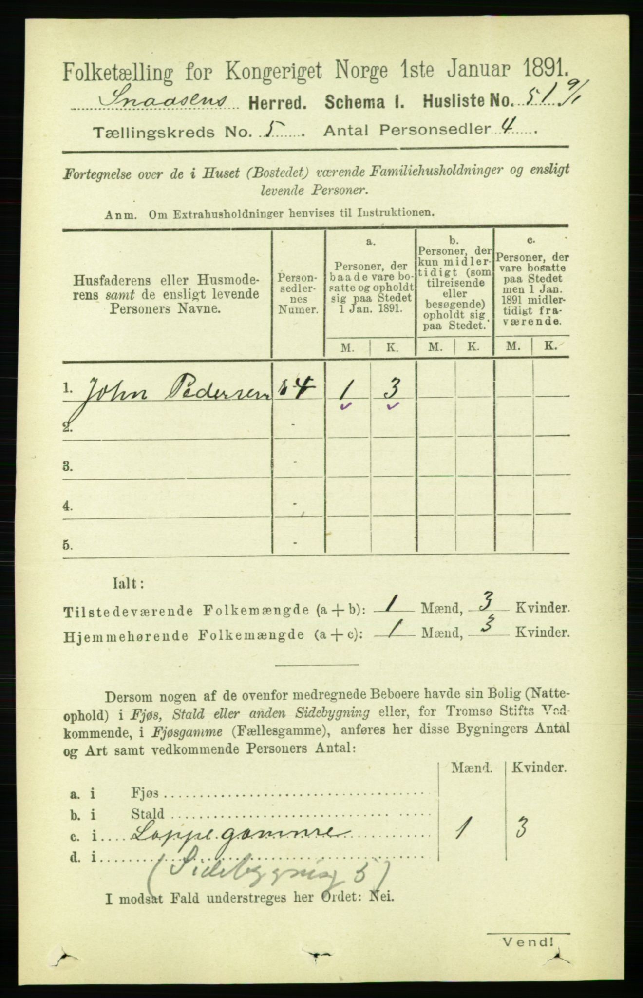 RA, 1891 census for 1736 Snåsa, 1891, p. 1464