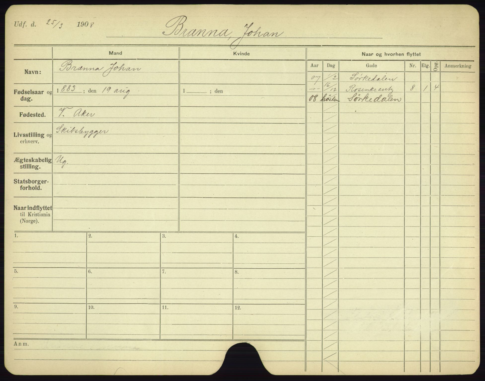 Oslo folkeregister, Registerkort, AV/SAO-A-11715/F/Fa/Fac/L0002: Menn, 1906-1914, p. 281a