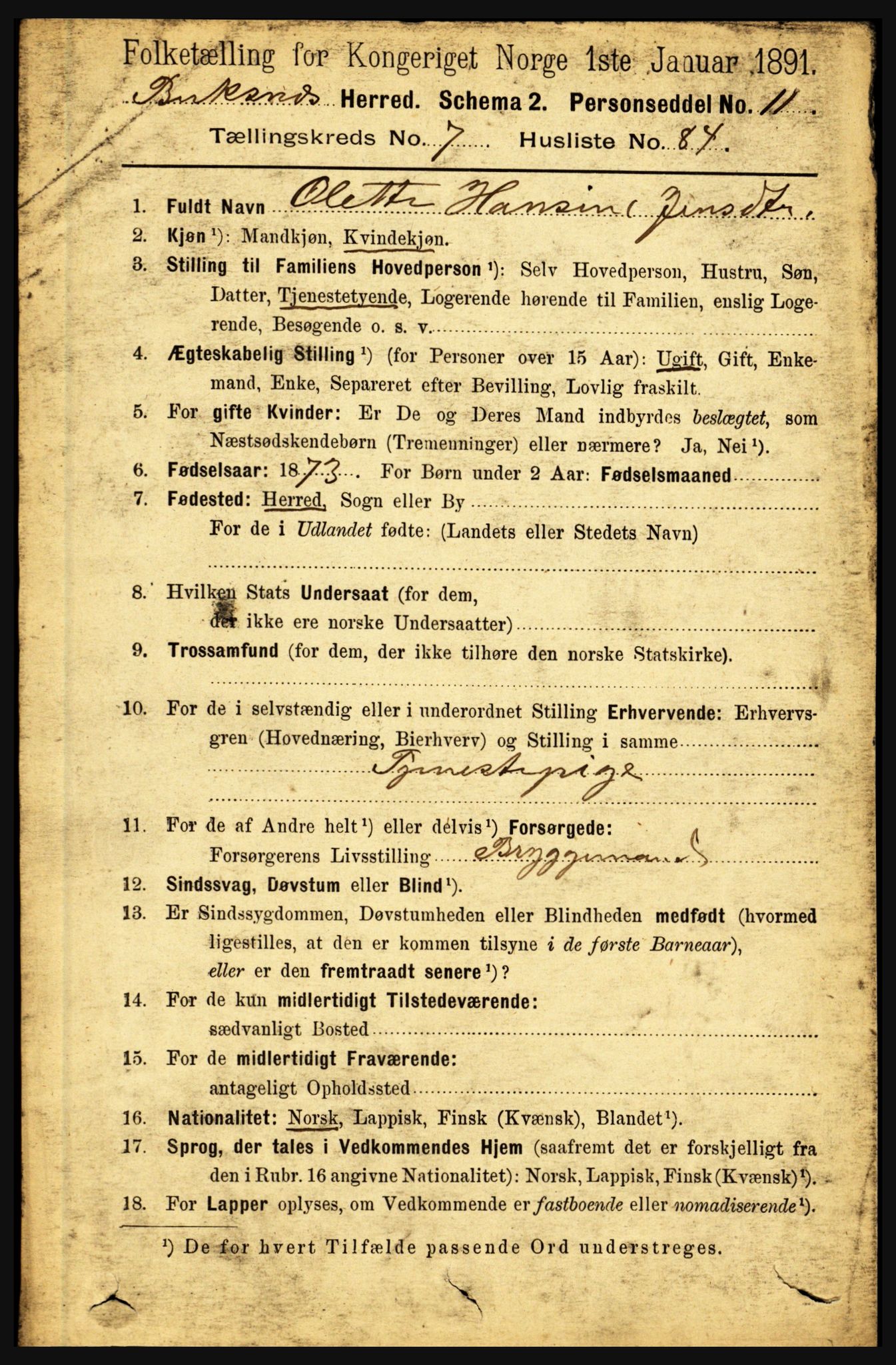 RA, 1891 census for 1860 Buksnes, 1891, p. 5553