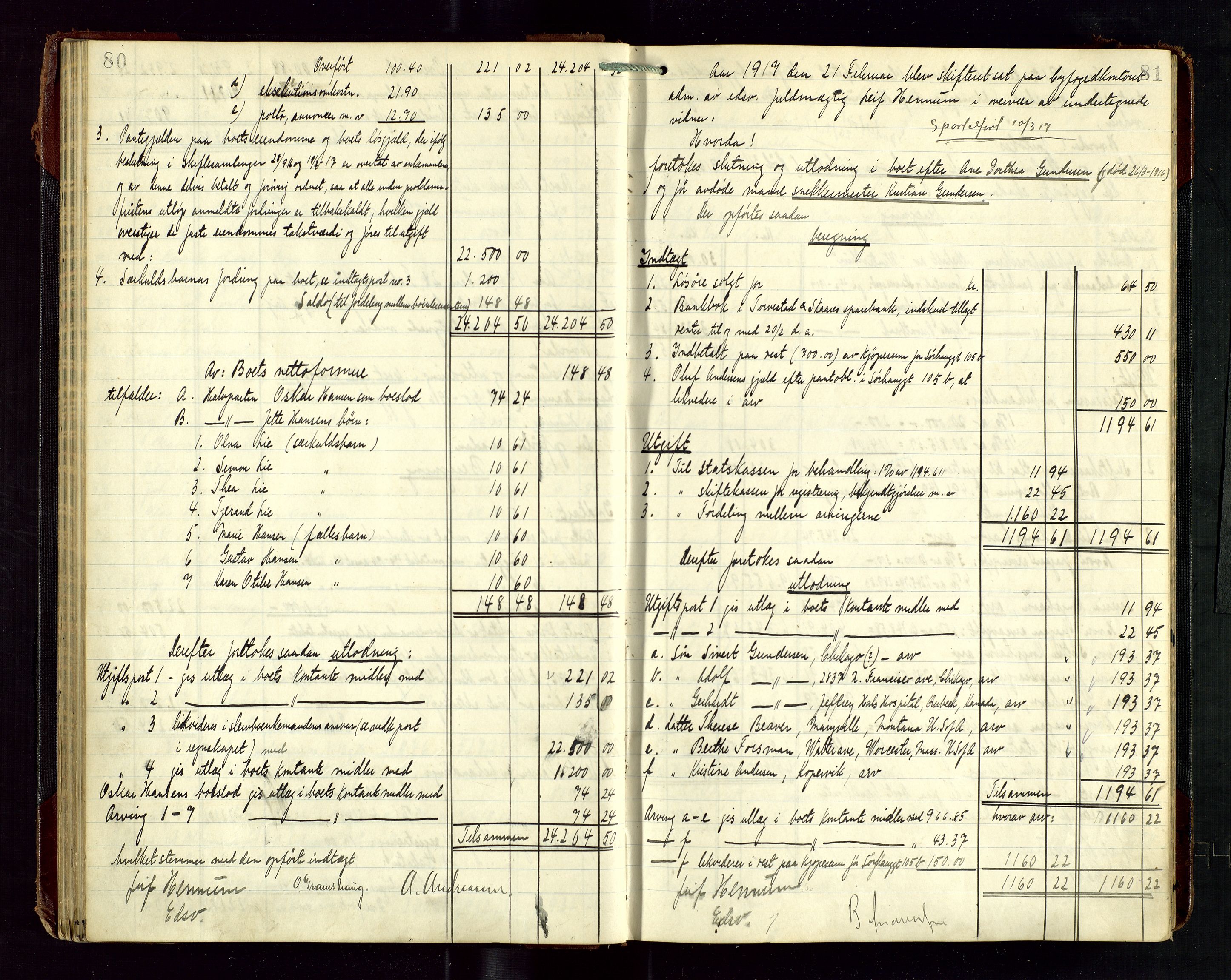 Haugesund tingrett, AV/SAST-A-101415/01/IV/IVD/L0003: Skifteutlodningsprotokoll, med register, 1915-1924, p. 80-81