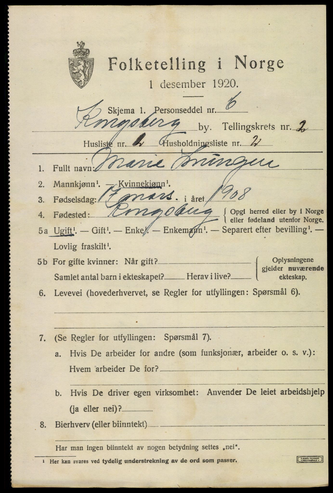 SAKO, 1920 census for Kongsberg, 1920, p. 6786