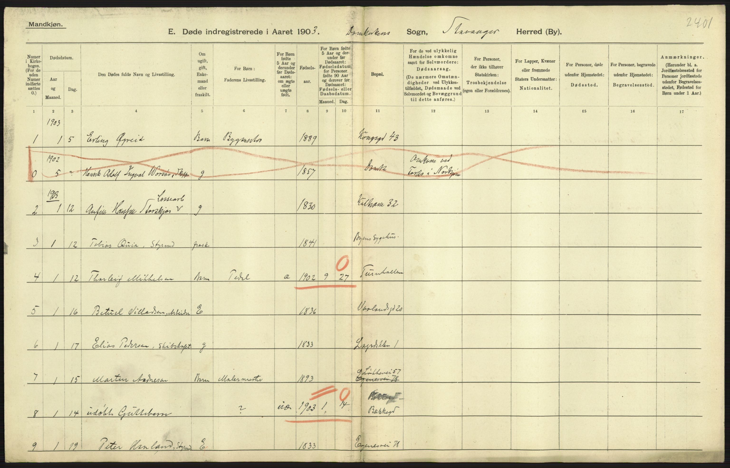 Statistisk sentralbyrå, Sosiodemografiske emner, Befolkning, AV/RA-S-2228/D/Df/Dfa/Dfaa/L0012: Stavanger amt: Fødte, gifte, døde, 1903, p. 831