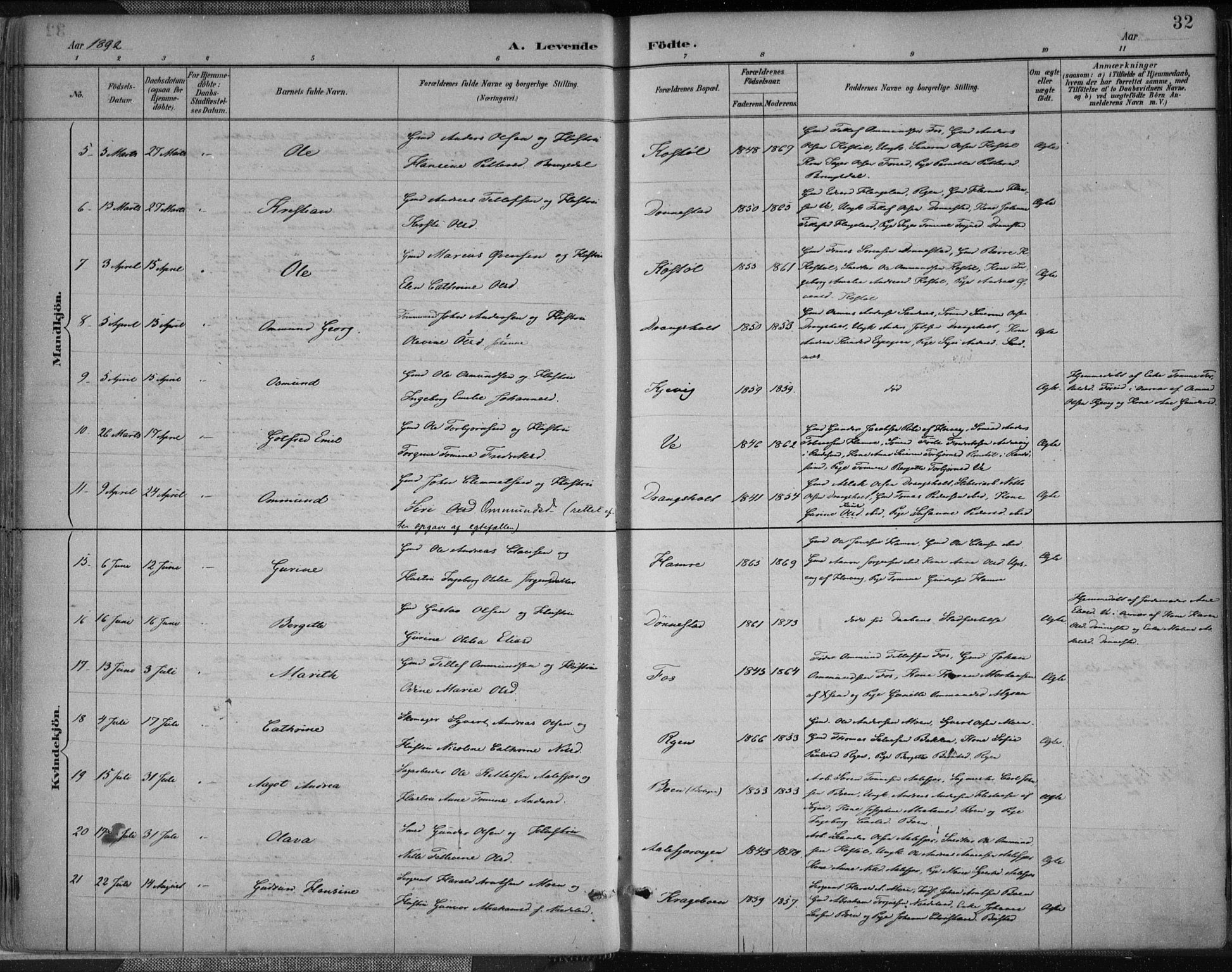 Tveit sokneprestkontor, AV/SAK-1111-0043/F/Fa/L0007: Parish register (official) no. A 7, 1887-1908, p. 32