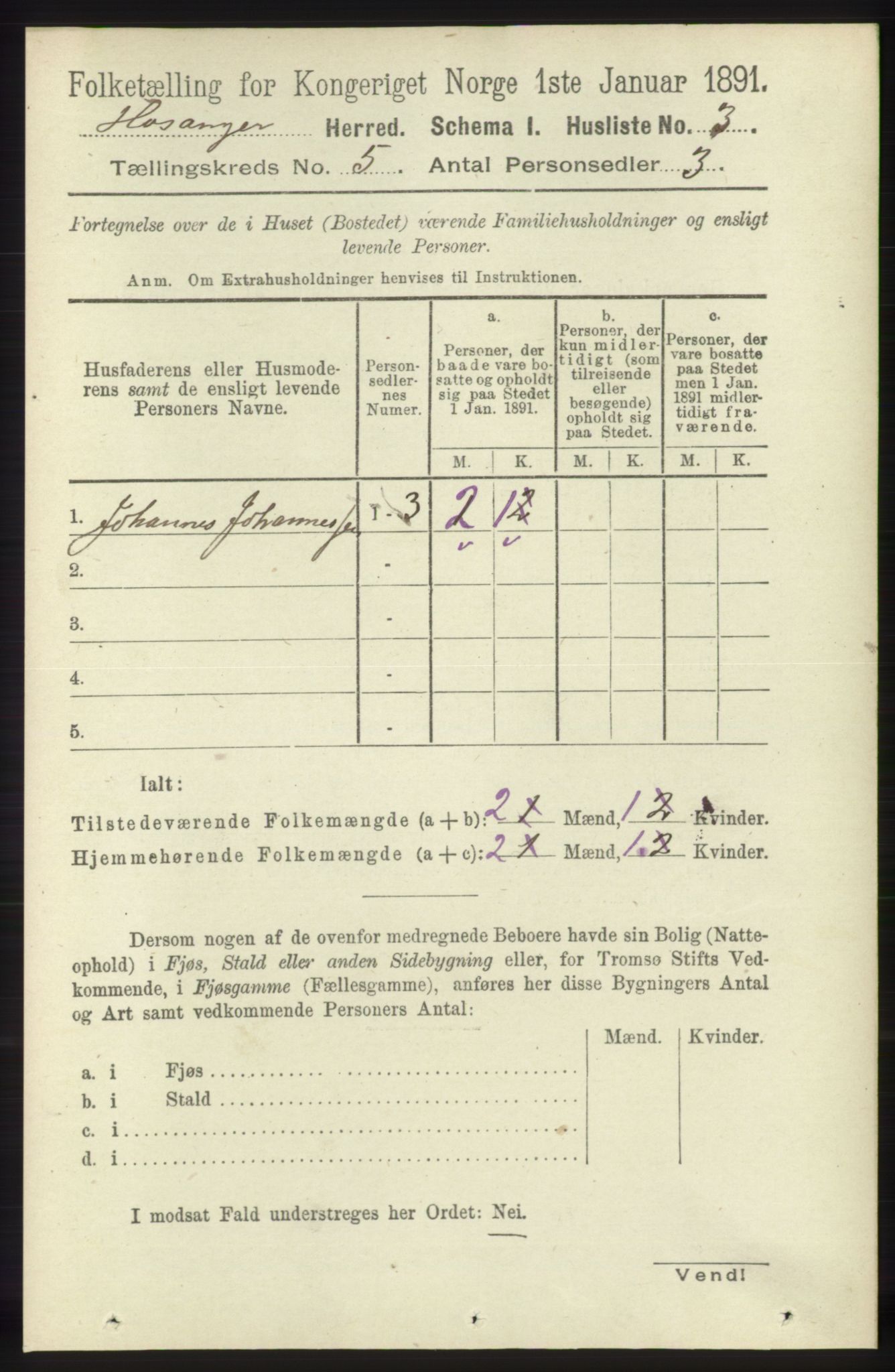 RA, 1891 census for 1253 Hosanger, 1891, p. 1742