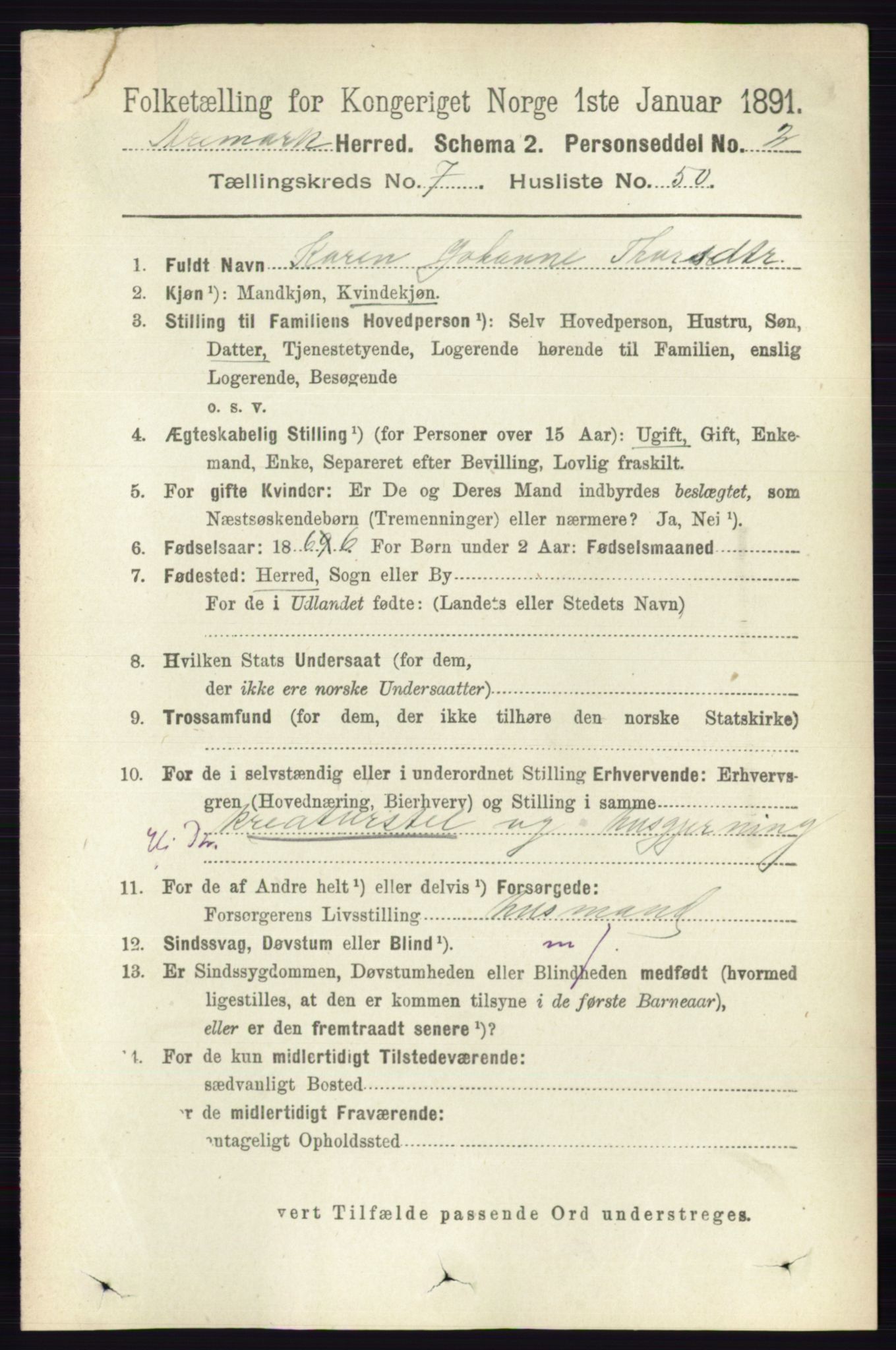 RA, 1891 census for 0118 Aremark, 1891, p. 4206