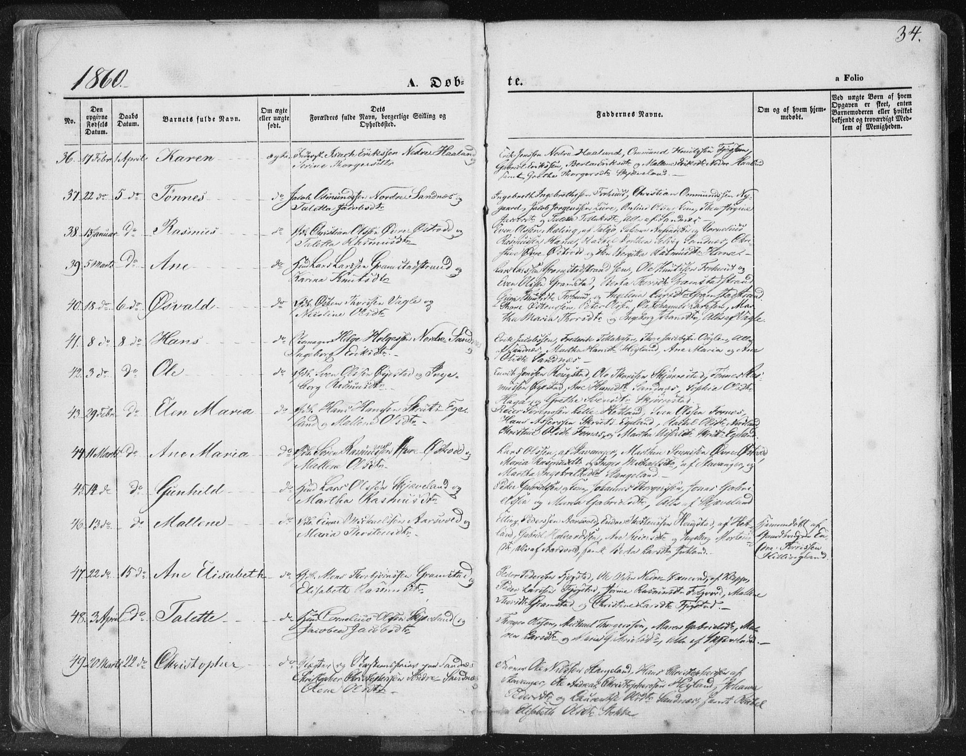 Høyland sokneprestkontor, AV/SAST-A-101799/001/30BA/L0010: Parish register (official) no. A 9.1, 1857-1877, p. 34