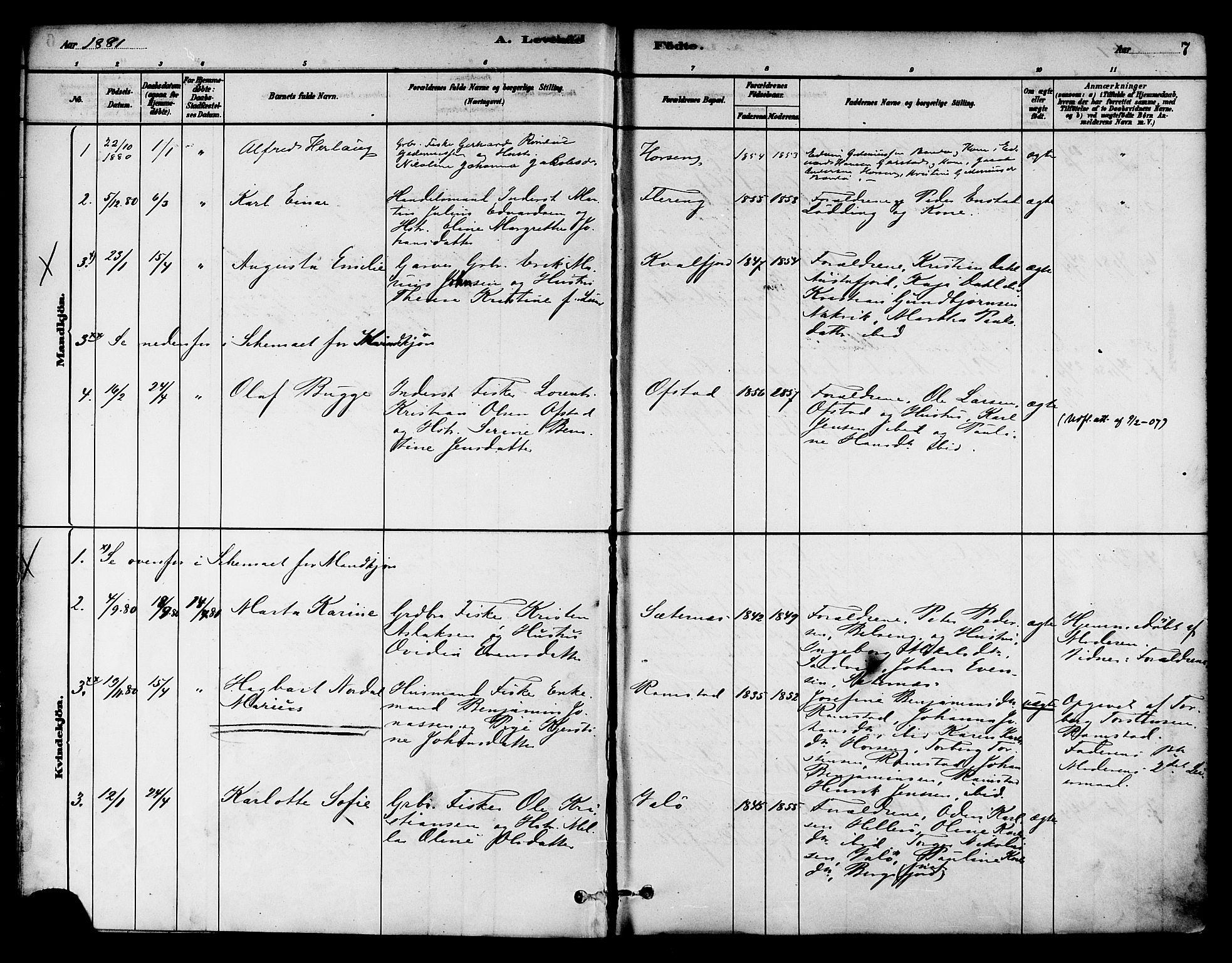 Ministerialprotokoller, klokkerbøker og fødselsregistre - Nord-Trøndelag, SAT/A-1458/786/L0686: Parish register (official) no. 786A02, 1880-1887, p. 7