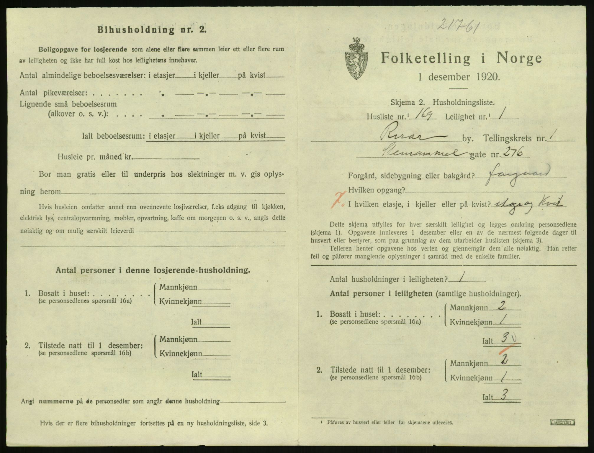 SAK, 1920 census for Risør, 1920, p. 1763