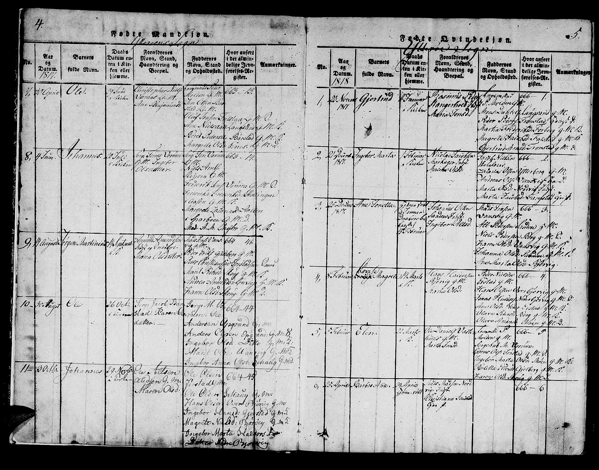 Ministerialprotokoller, klokkerbøker og fødselsregistre - Nord-Trøndelag, AV/SAT-A-1458/722/L0217: Parish register (official) no. 722A04, 1817-1842, p. 4-5