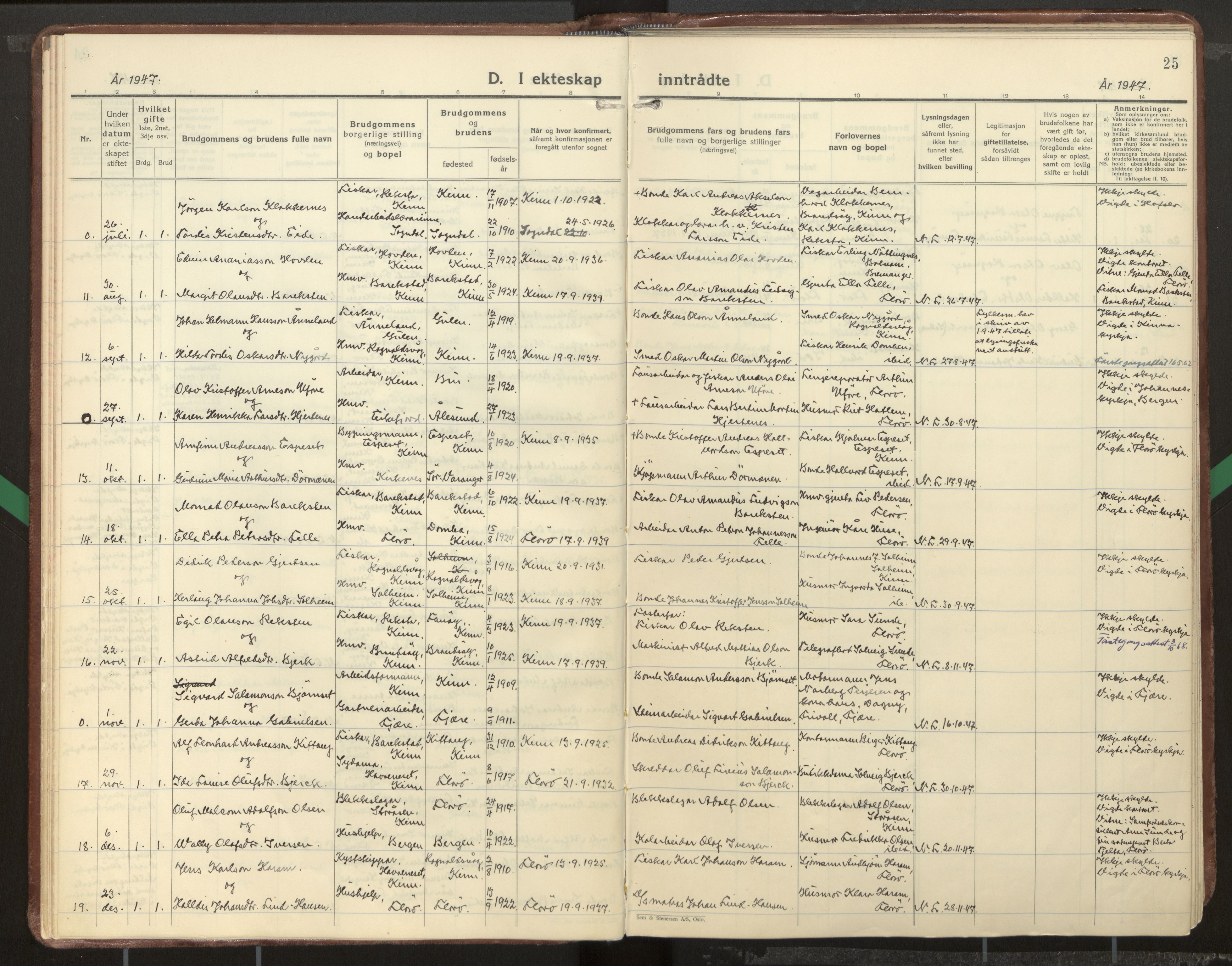 Kinn sokneprestembete, AV/SAB-A-80801/H/Haa/Haab/L0012: Parish register (official) no. B 12, 1937-1968, p. 25