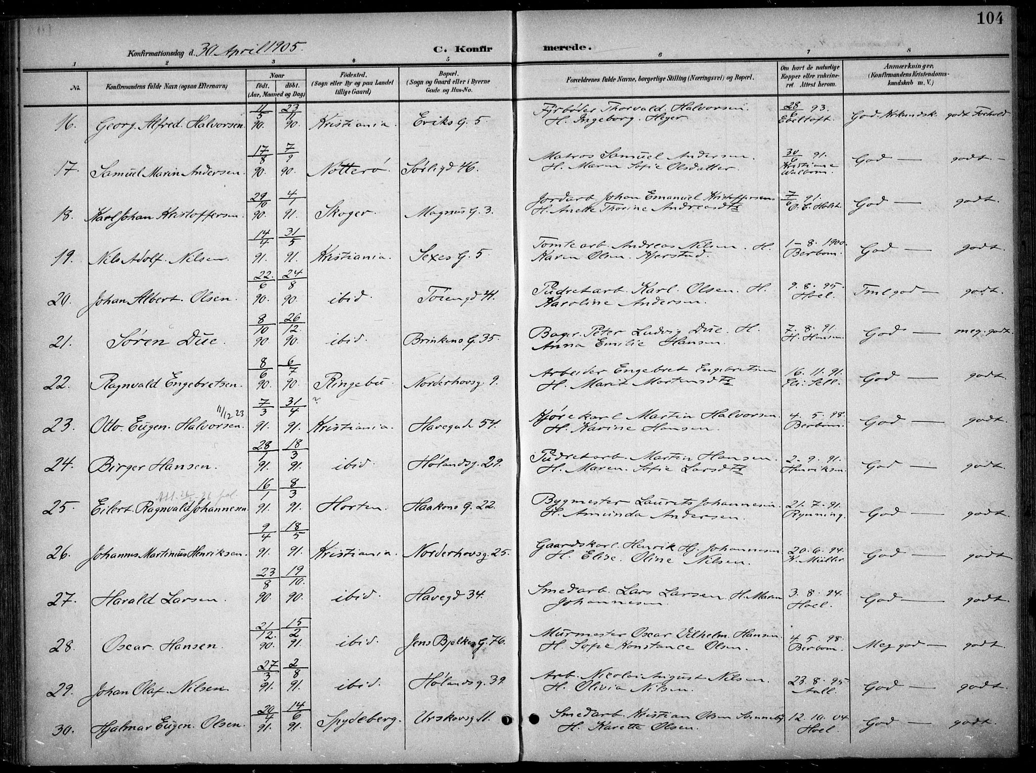Kampen prestekontor Kirkebøker, AV/SAO-A-10853/F/Fa/L0009: Parish register (official) no. I 9, 1899-1911, p. 104