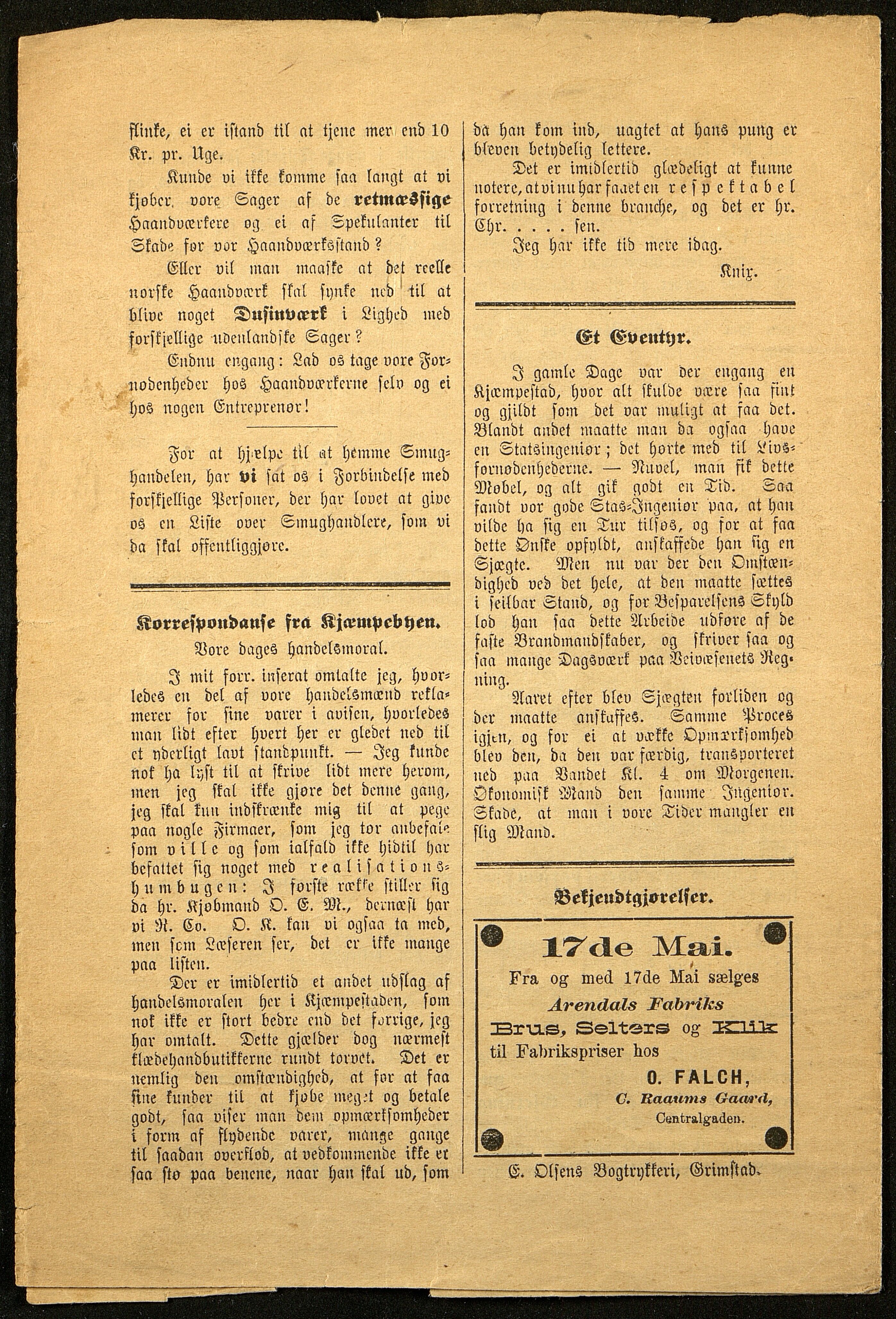 Spidskuglen, AAKS/PA-2823/X/L0001/0001: Spidskuglen / Årg. 1887, nr. 1–2, 4–23, 25–36, 1887