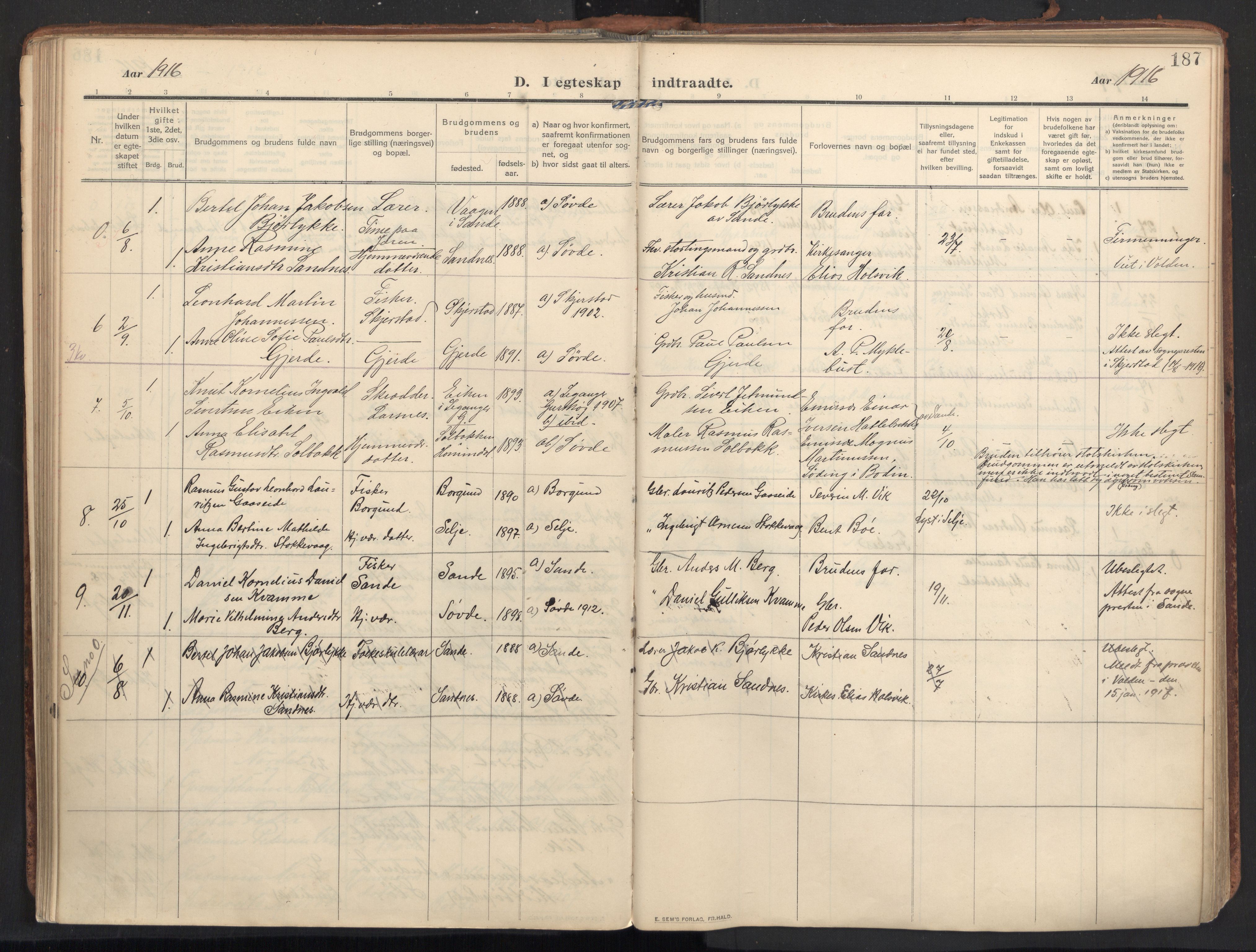 Ministerialprotokoller, klokkerbøker og fødselsregistre - Møre og Romsdal, AV/SAT-A-1454/502/L0026: Parish register (official) no. 502A04, 1909-1933, p. 187