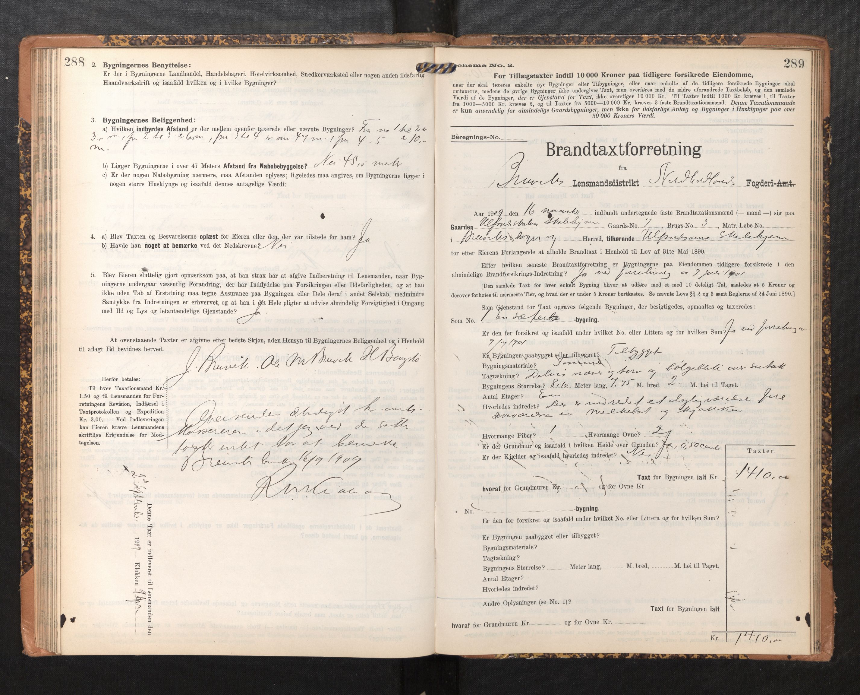Lensmannen i Bruvik, SAB/A-31301/0012/L0007: Branntakstprotokoll, skjematakst, 1906-1918, p. 288-289