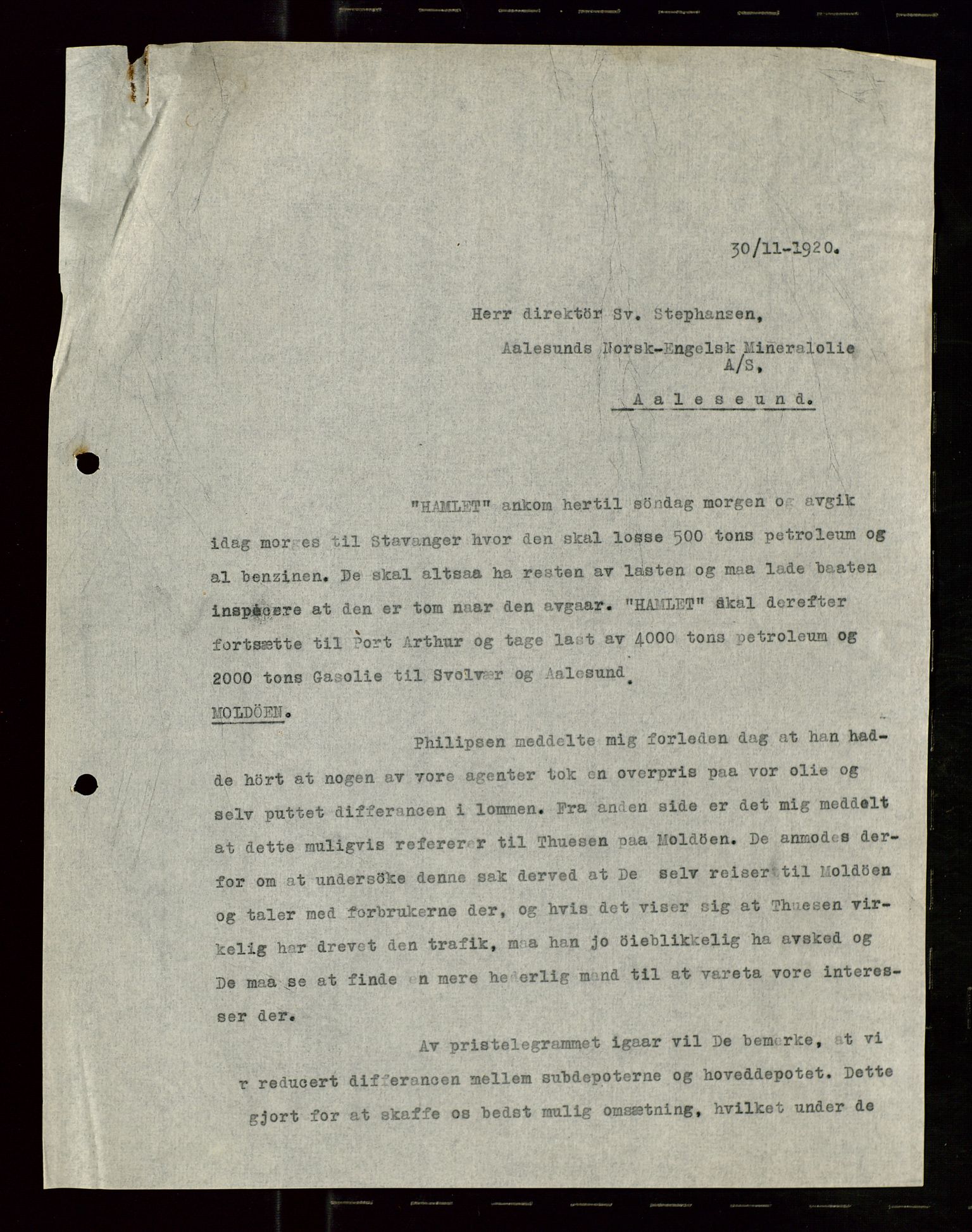 Pa 1521 - A/S Norske Shell, AV/SAST-A-101915/E/Ea/Eaa/L0010: Sjefskorrespondanse, 1920, p. 47