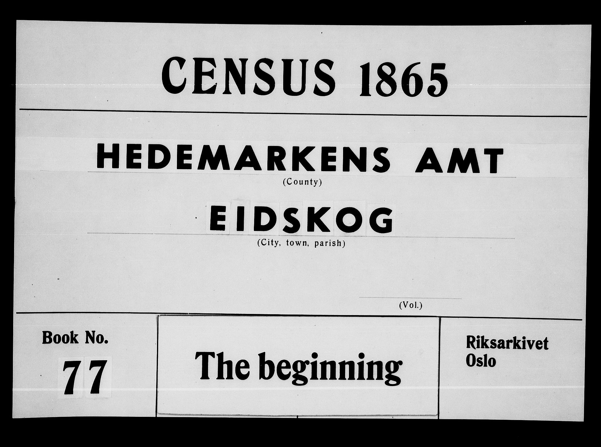 RA, 1865 census for Eidskog, 1865, p. 1