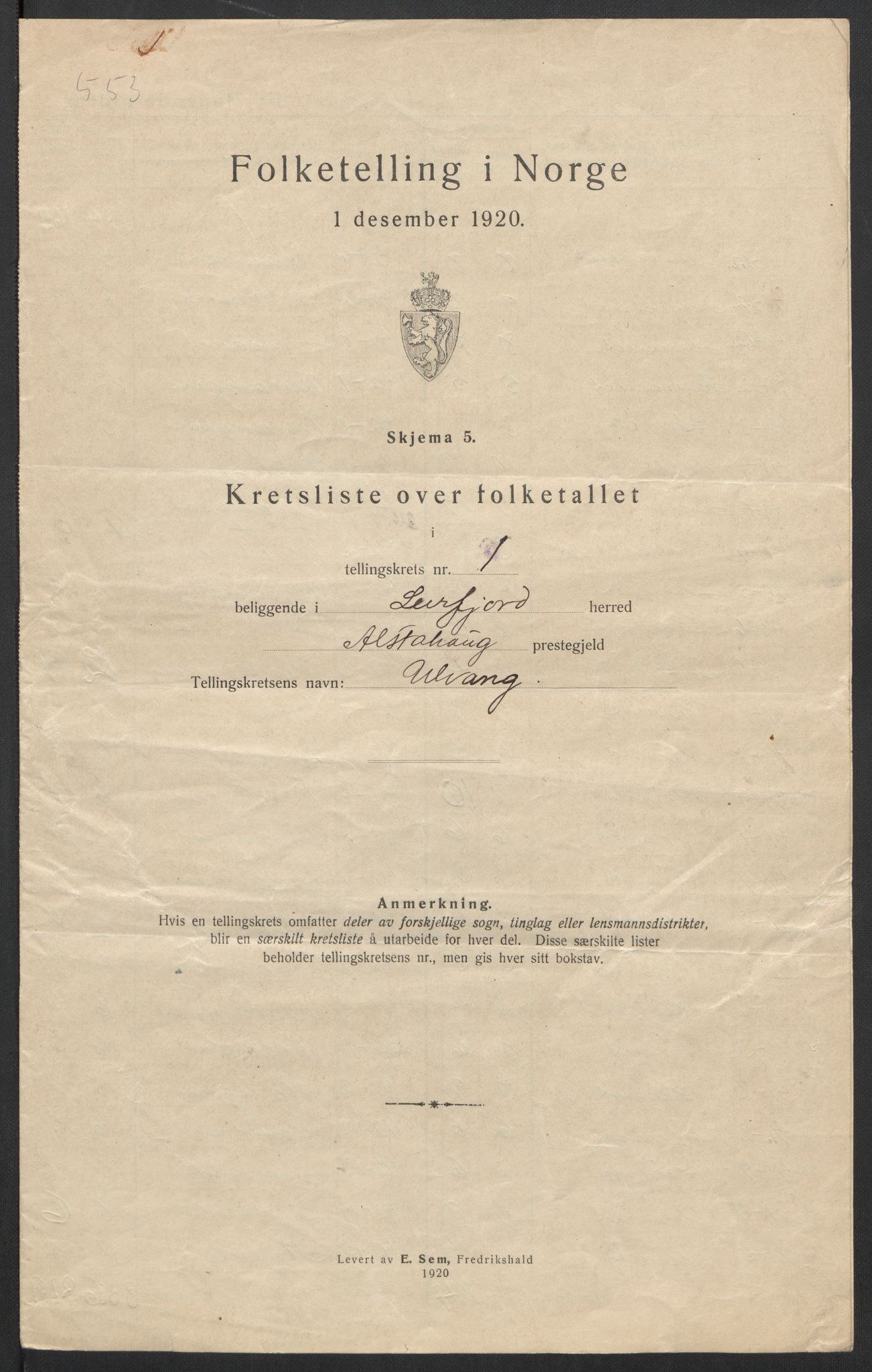 SAT, 1920 census for Leirfjord, 1920, p. 8