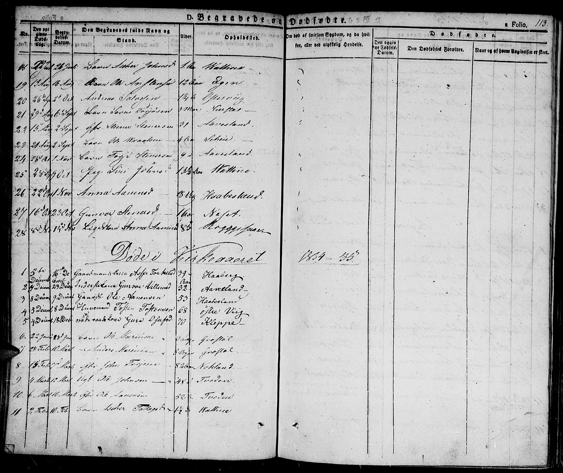 Hægebostad sokneprestkontor, AV/SAK-1111-0024/F/Fa/Fab/L0001: Parish register (official) no. A 1, 1823-1867, p. 113