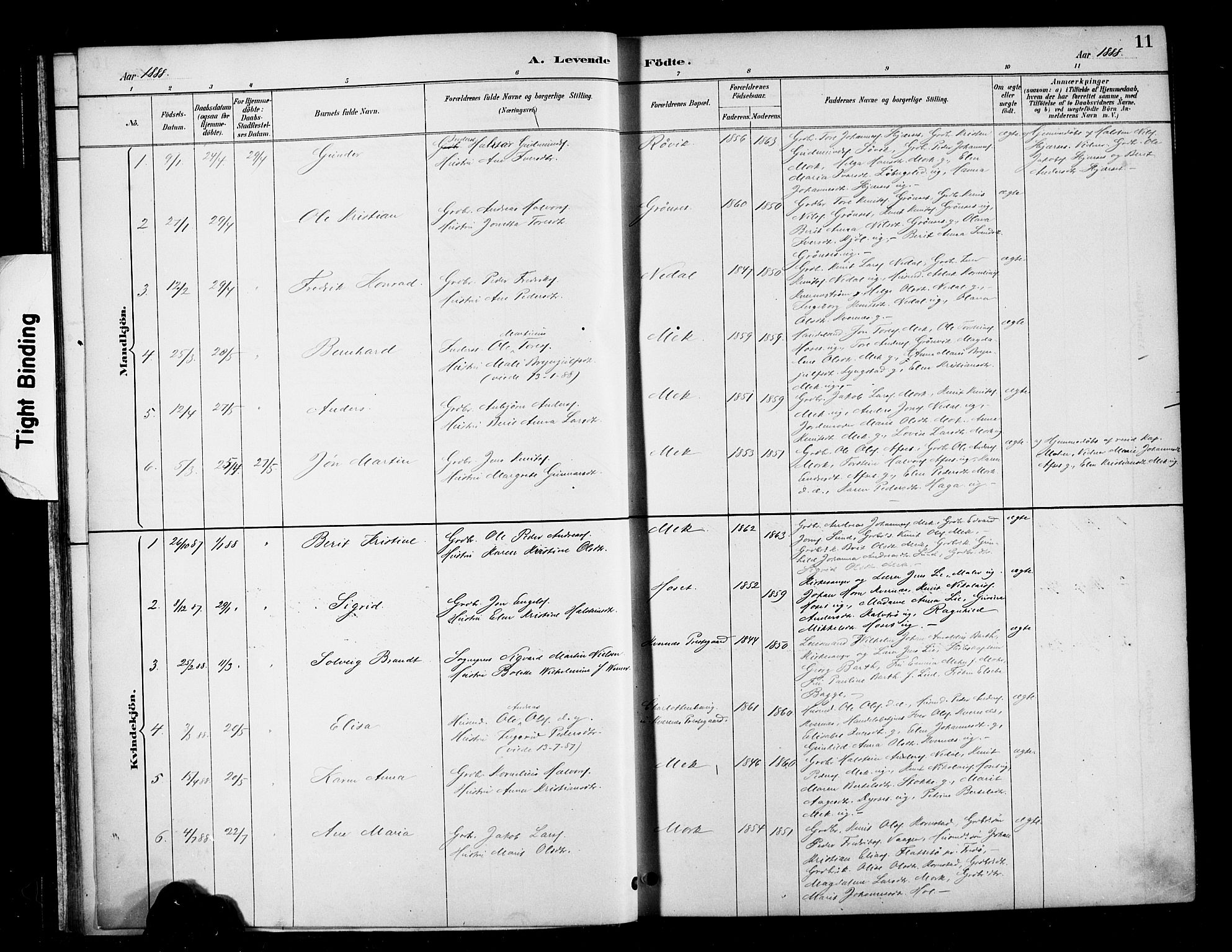 Ministerialprotokoller, klokkerbøker og fødselsregistre - Møre og Romsdal, SAT/A-1454/568/L0809: Parish register (official) no. 568A13, 1884-1900, p. 11